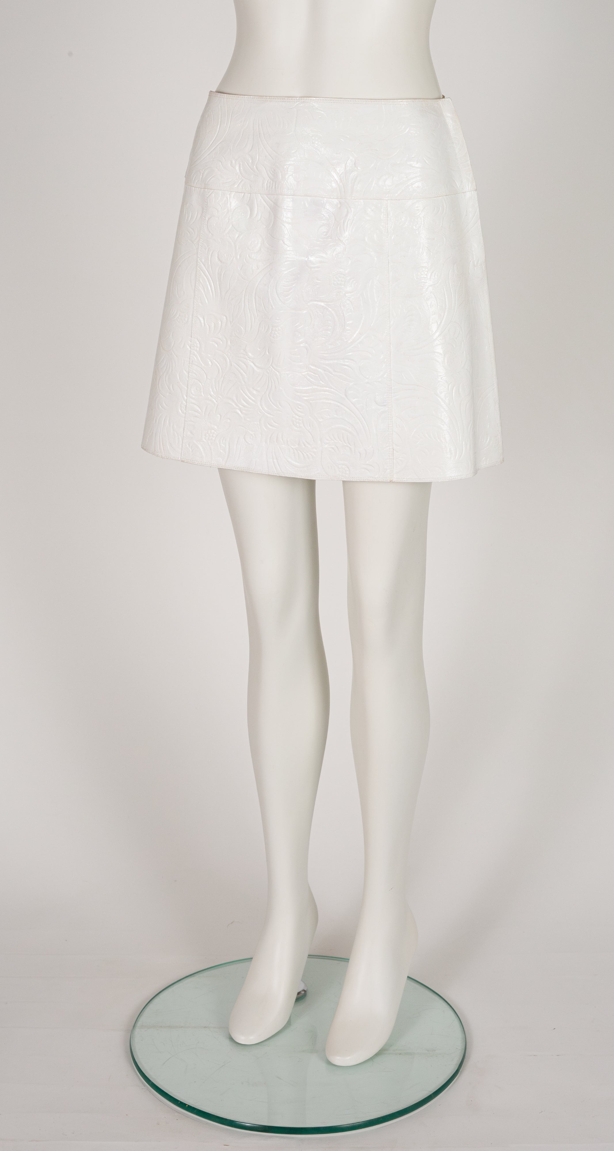 2001-02 F/W White Tooled Leather Mini Skirt