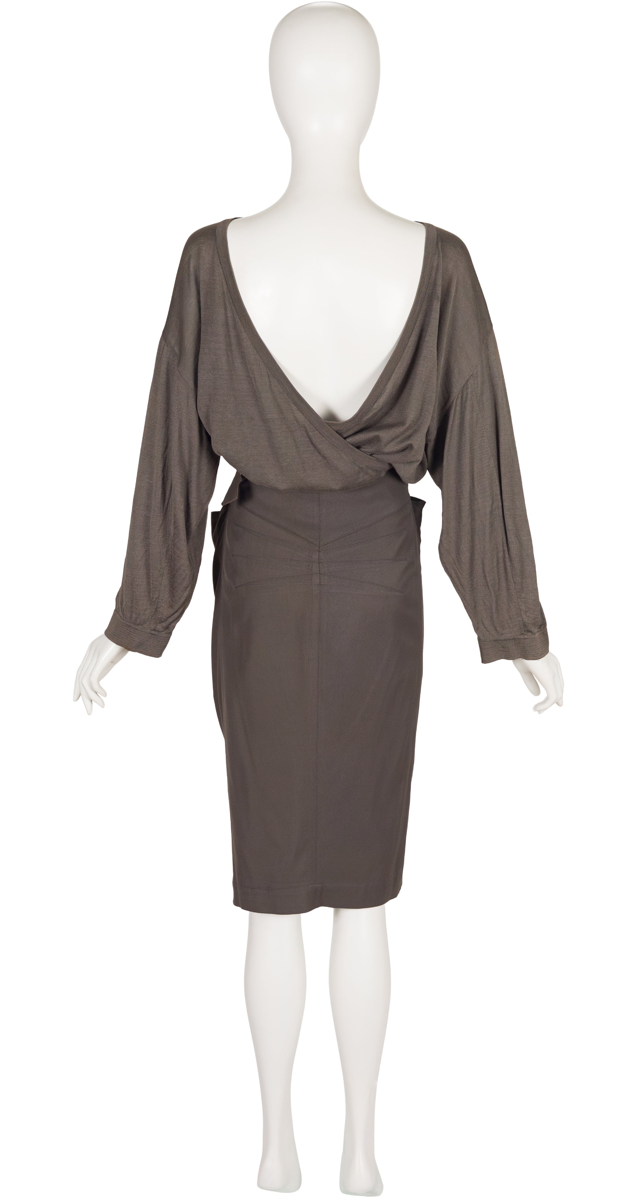 1984 S/S Taupe Cut-Out Wrap Skirt & Sweater Set