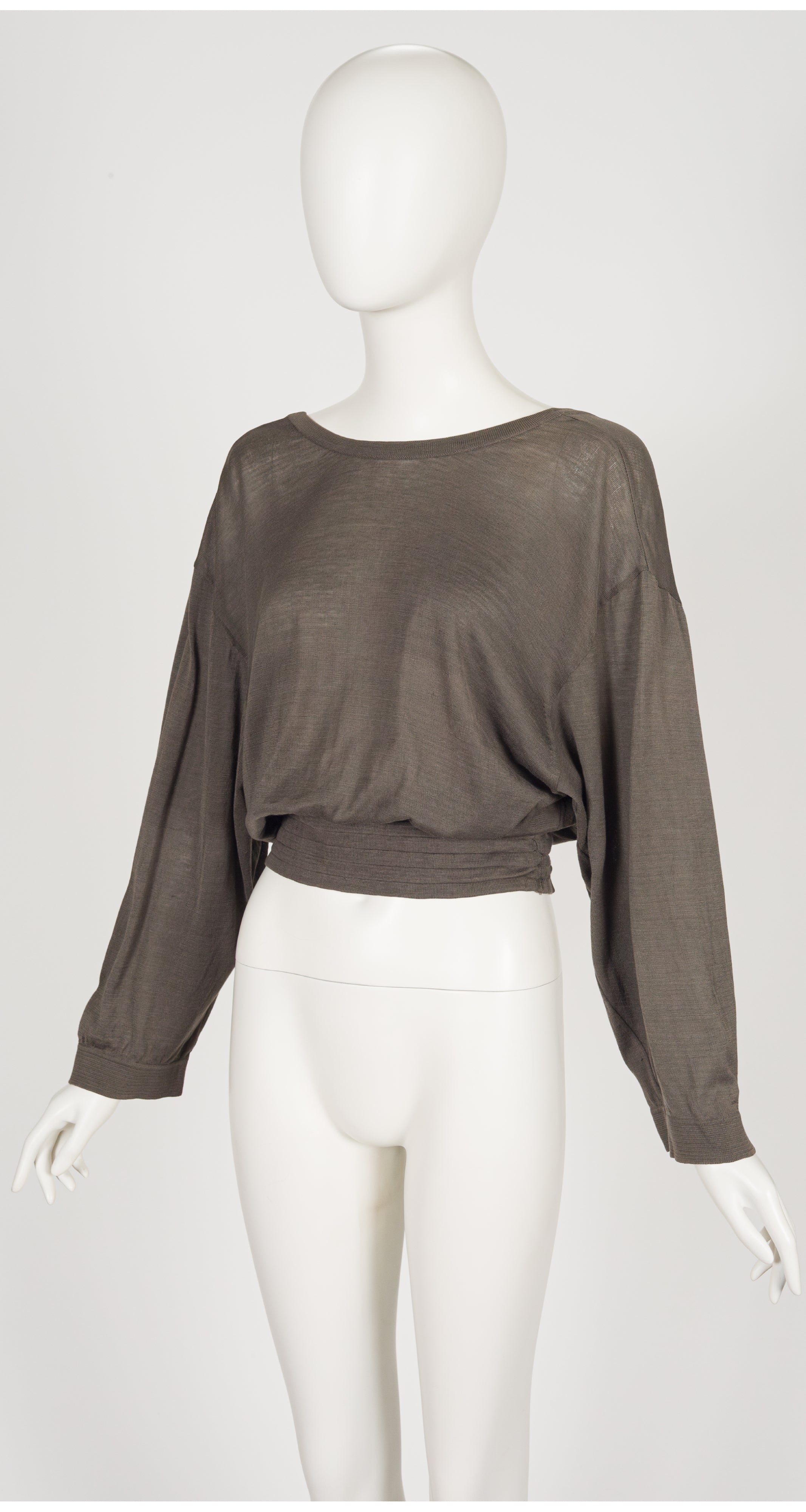 1984 S/S Taupe Cut-Out Wrap Skirt & Sweater Set