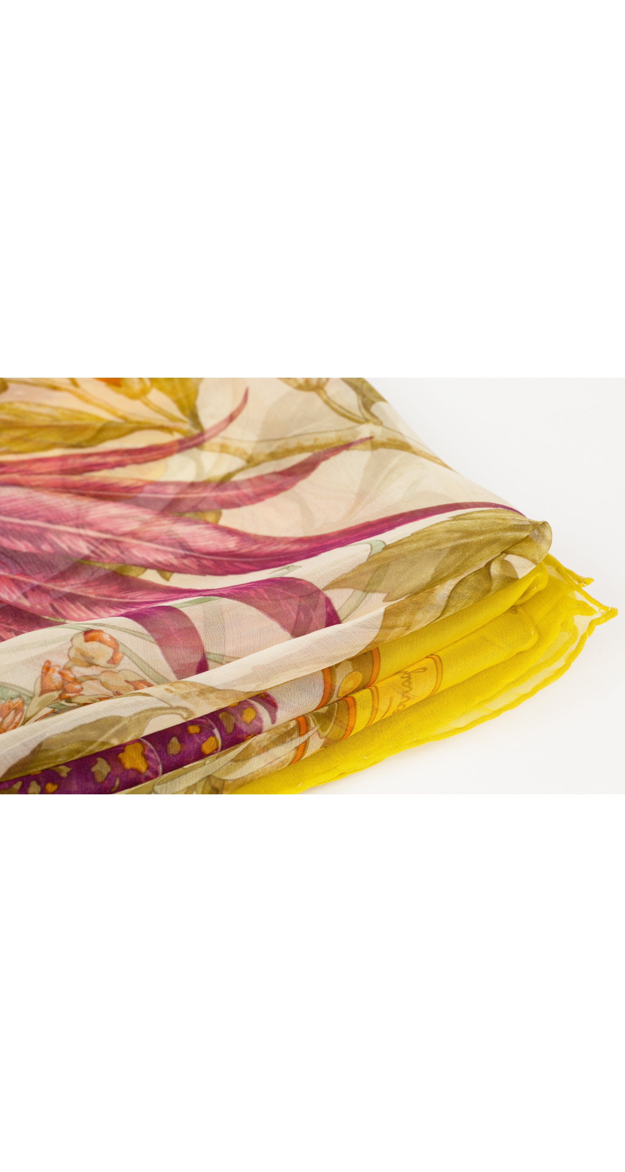 1990s "Omaggio ai Raineri" Bird Print Chartreuse Silk Chiffon Scarf