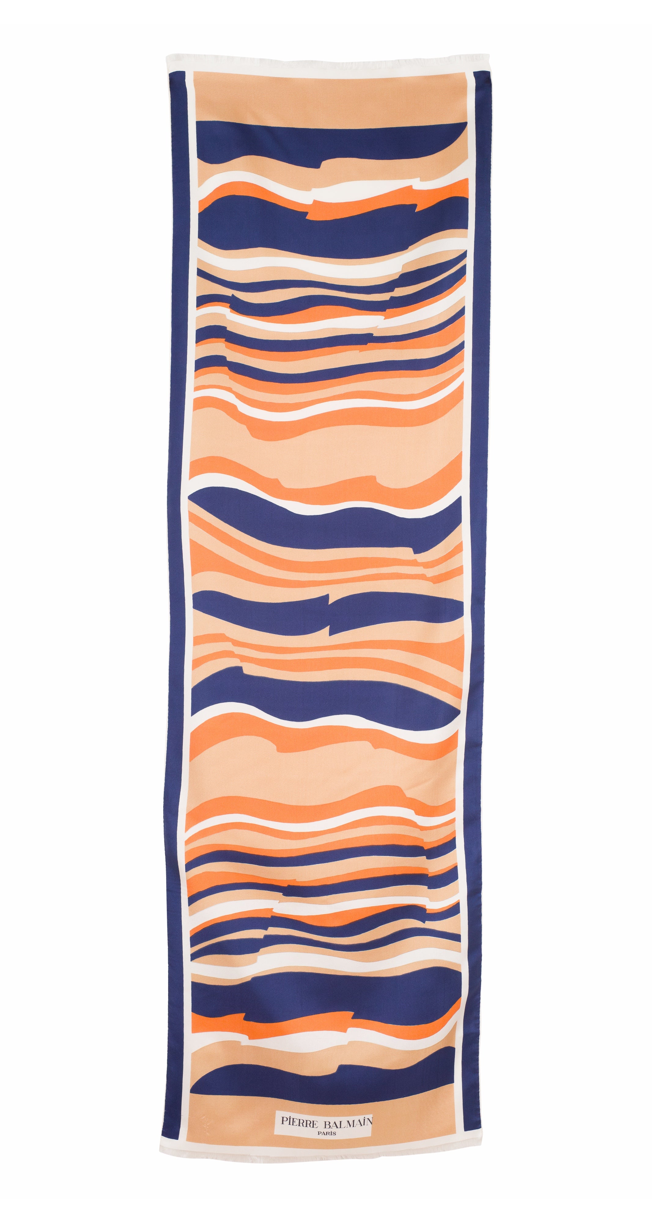 1960s Orange & Navy Abstract Striped 50" Long Silk Scarf
