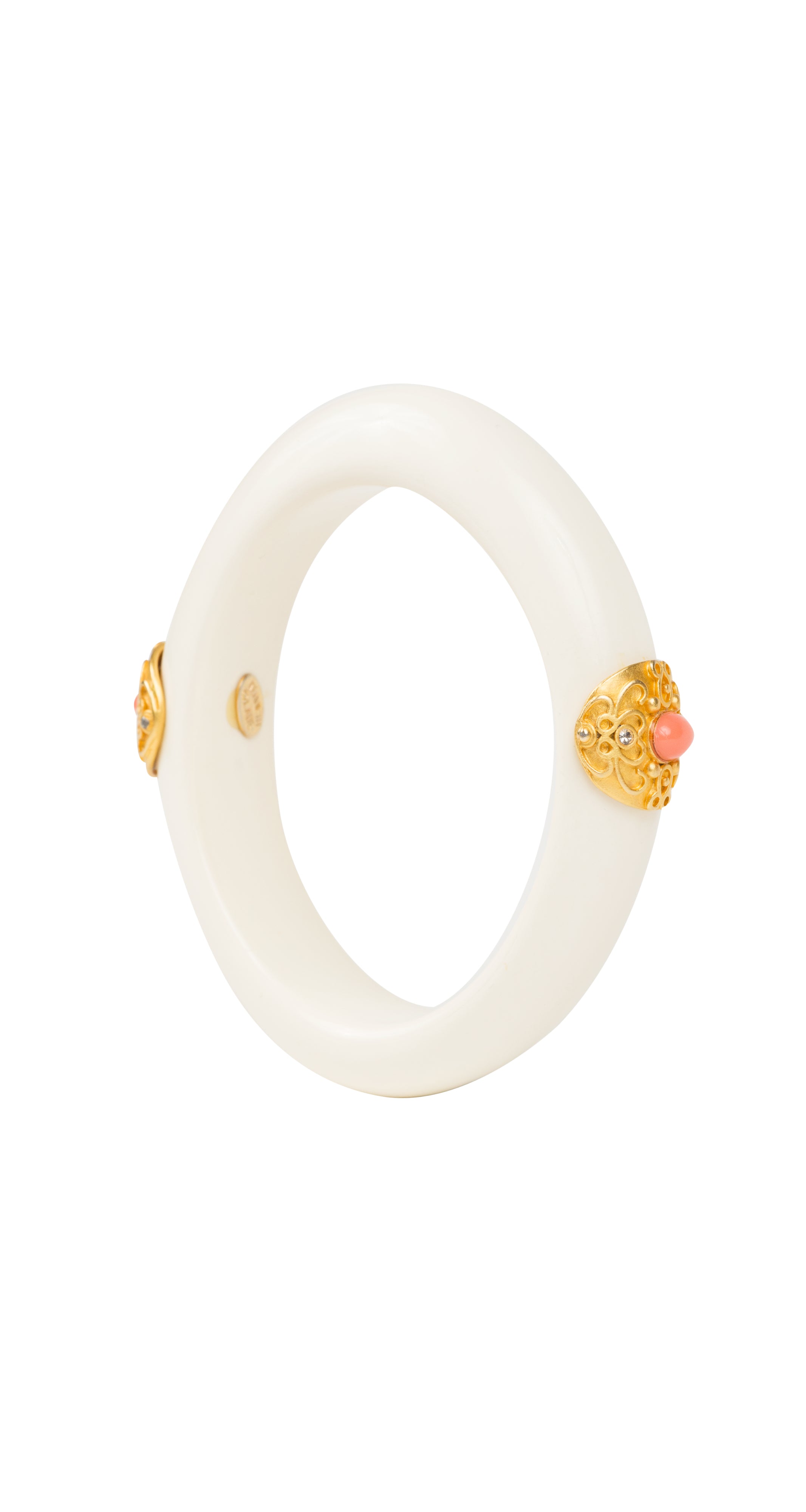 1980s Coral Cabochon Cream Bangle Bracelet