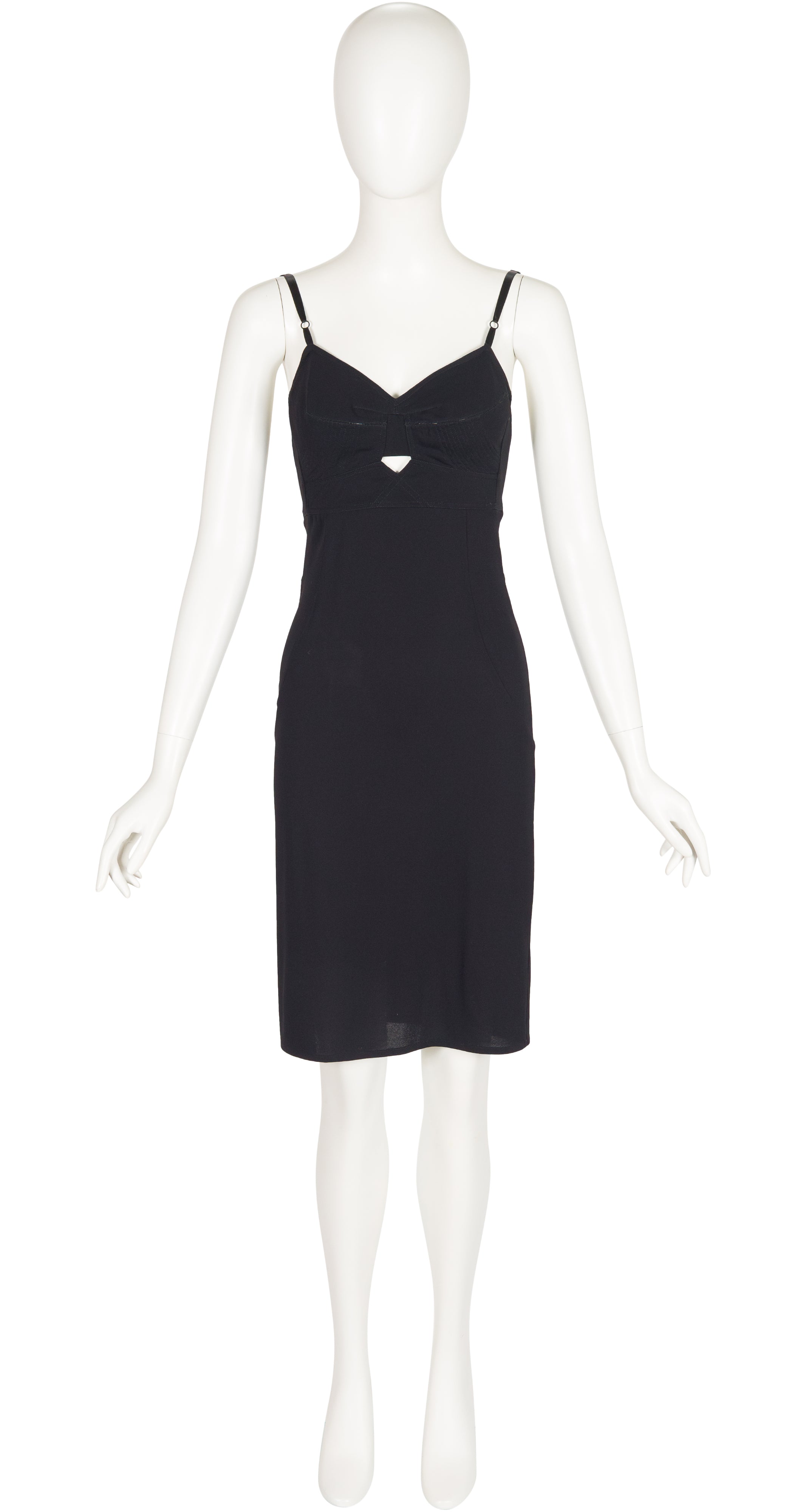 1990s Black Jersey Cut-Out Bustier Evening Dress