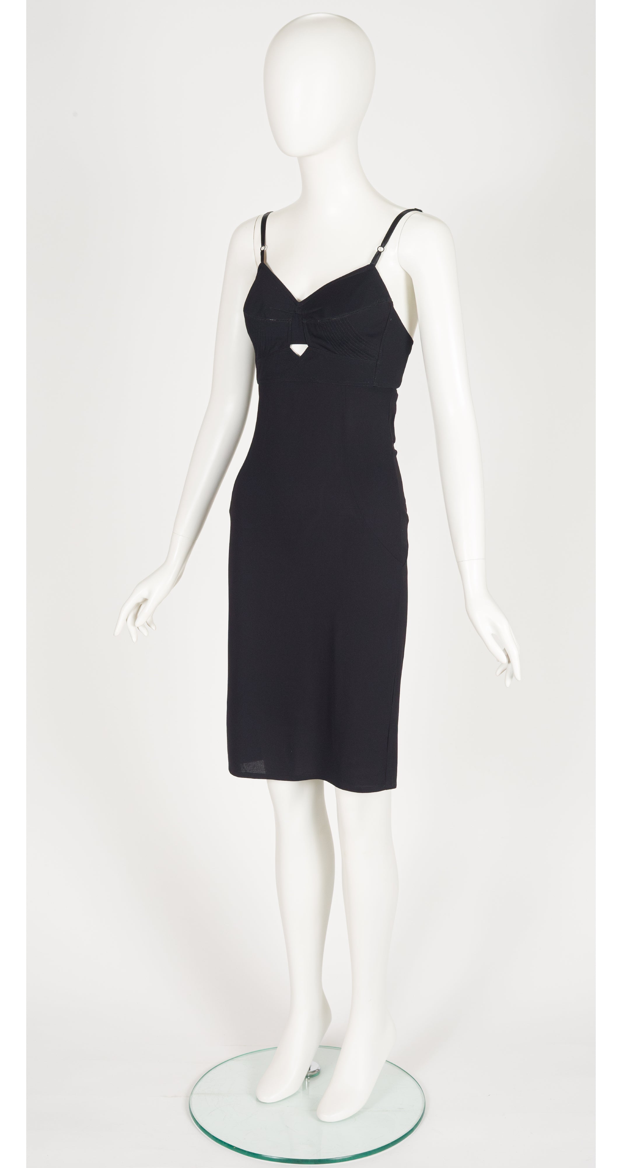 1990s Black Jersey Cut-Out Bustier Evening Dress