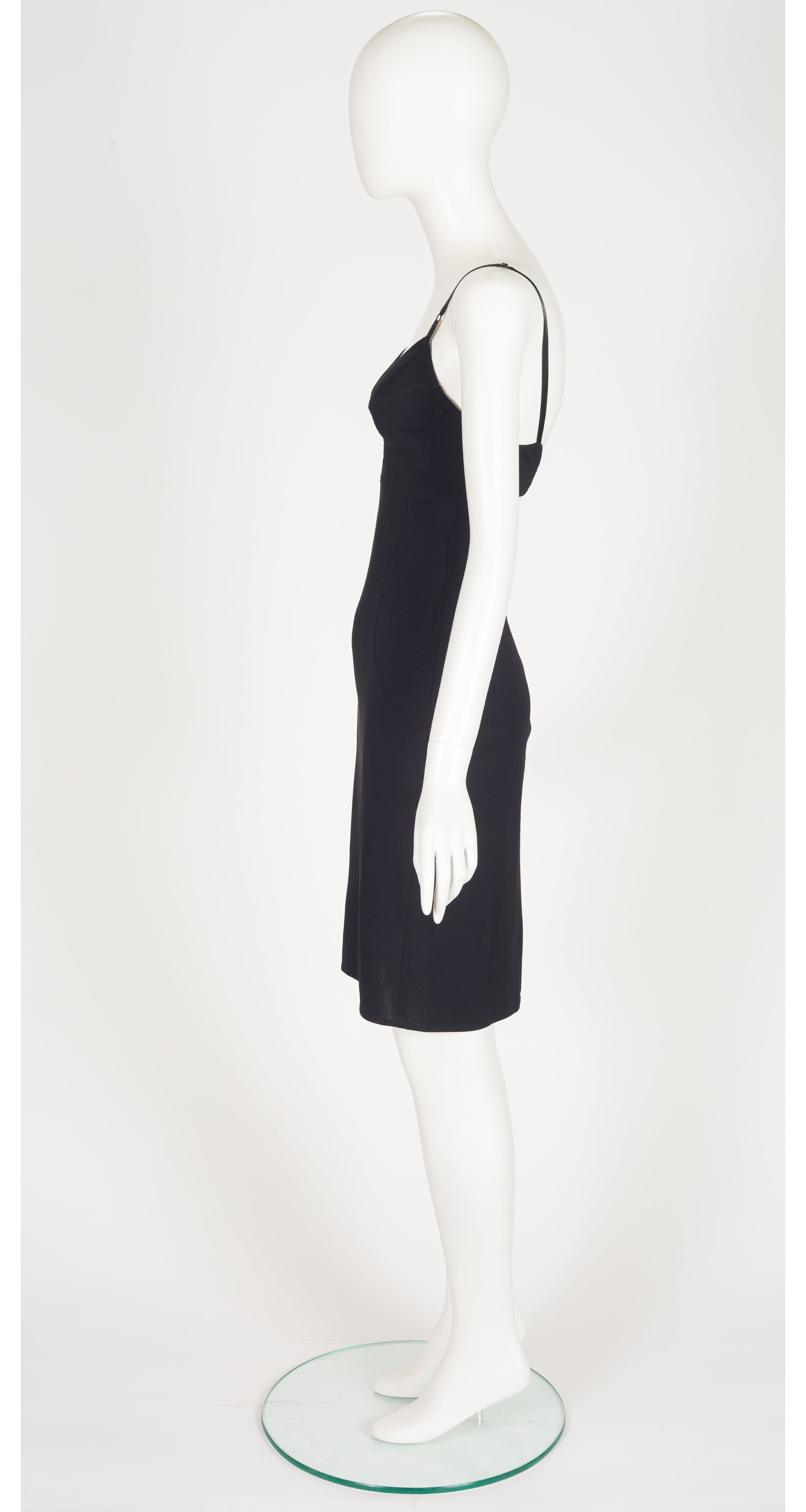 1990s Black Jersey Cut-Out Bustier Evening Dress