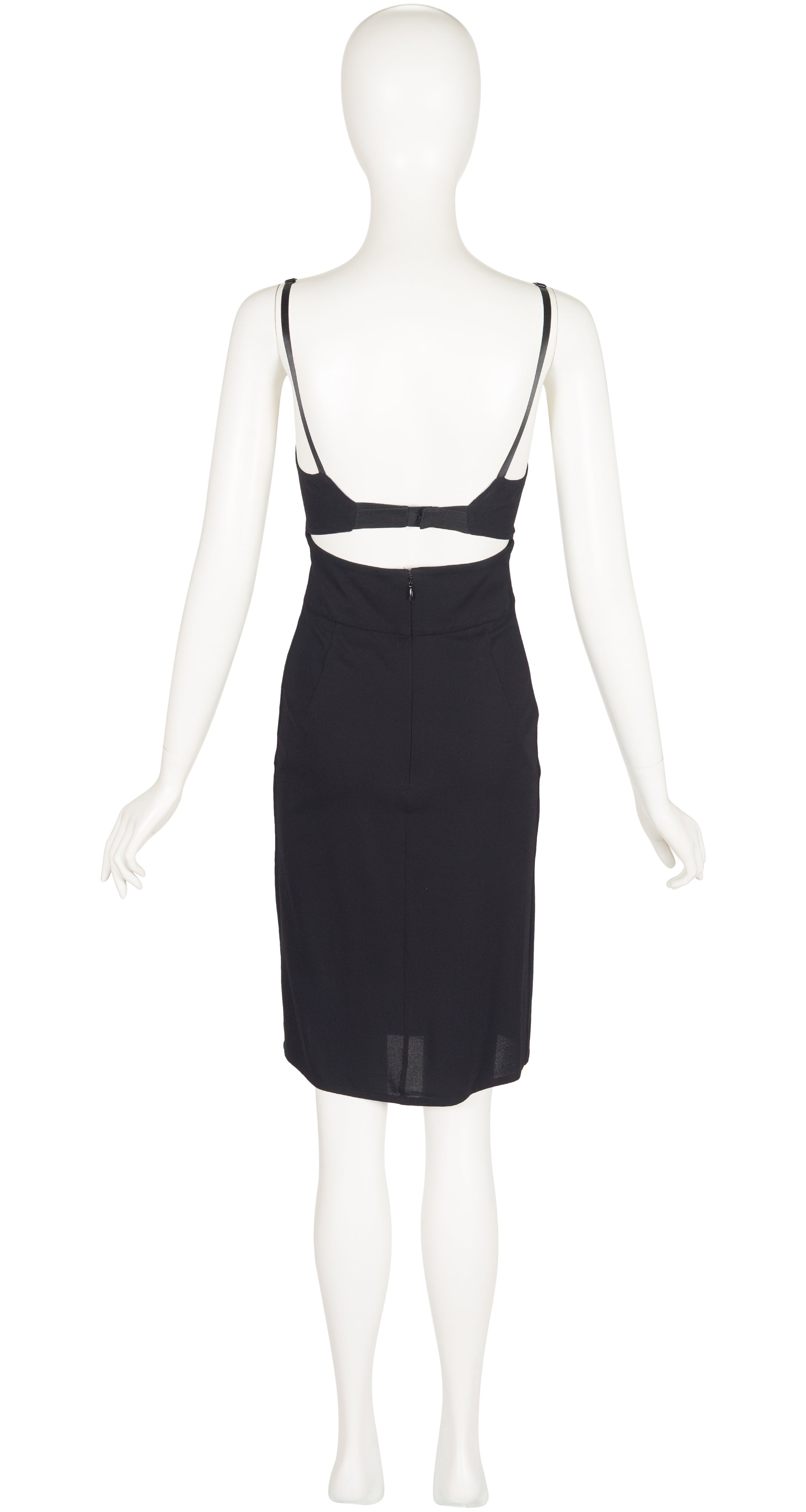 1990s Black Jersey Cut-Out Bustier Evening Dress