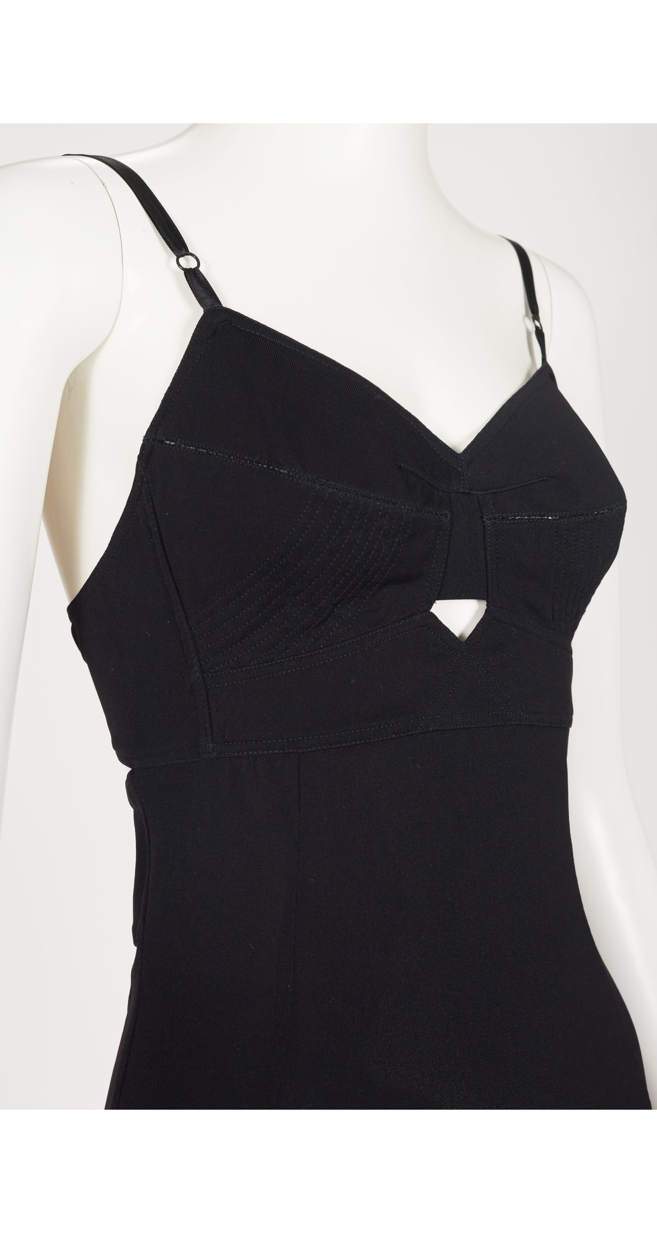 1990s Black Jersey Cut-Out Bustier Evening Dress