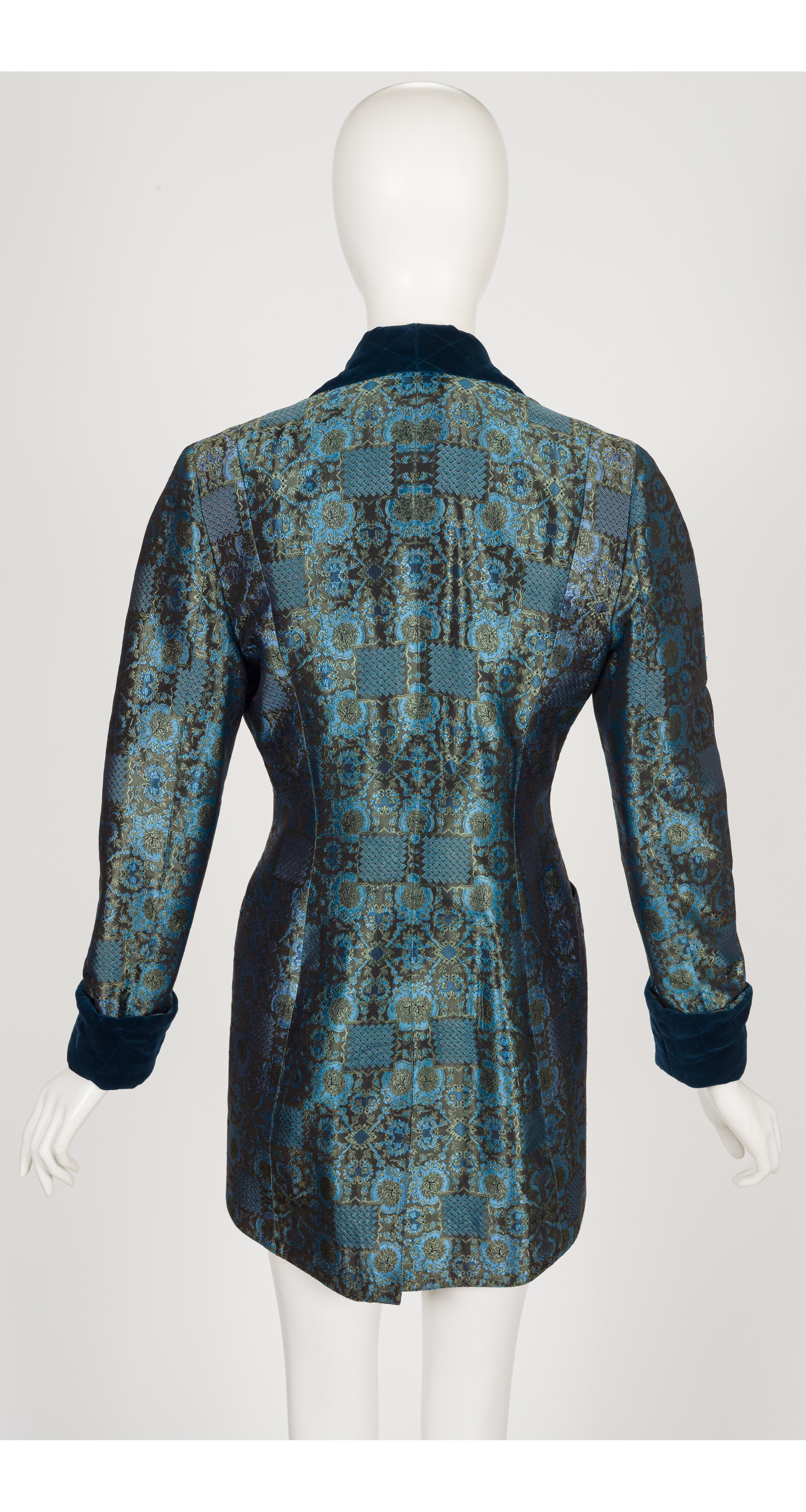 1989-90 F/W Blue Silk Jacquard Smoking Jacket & Waistcoat Set