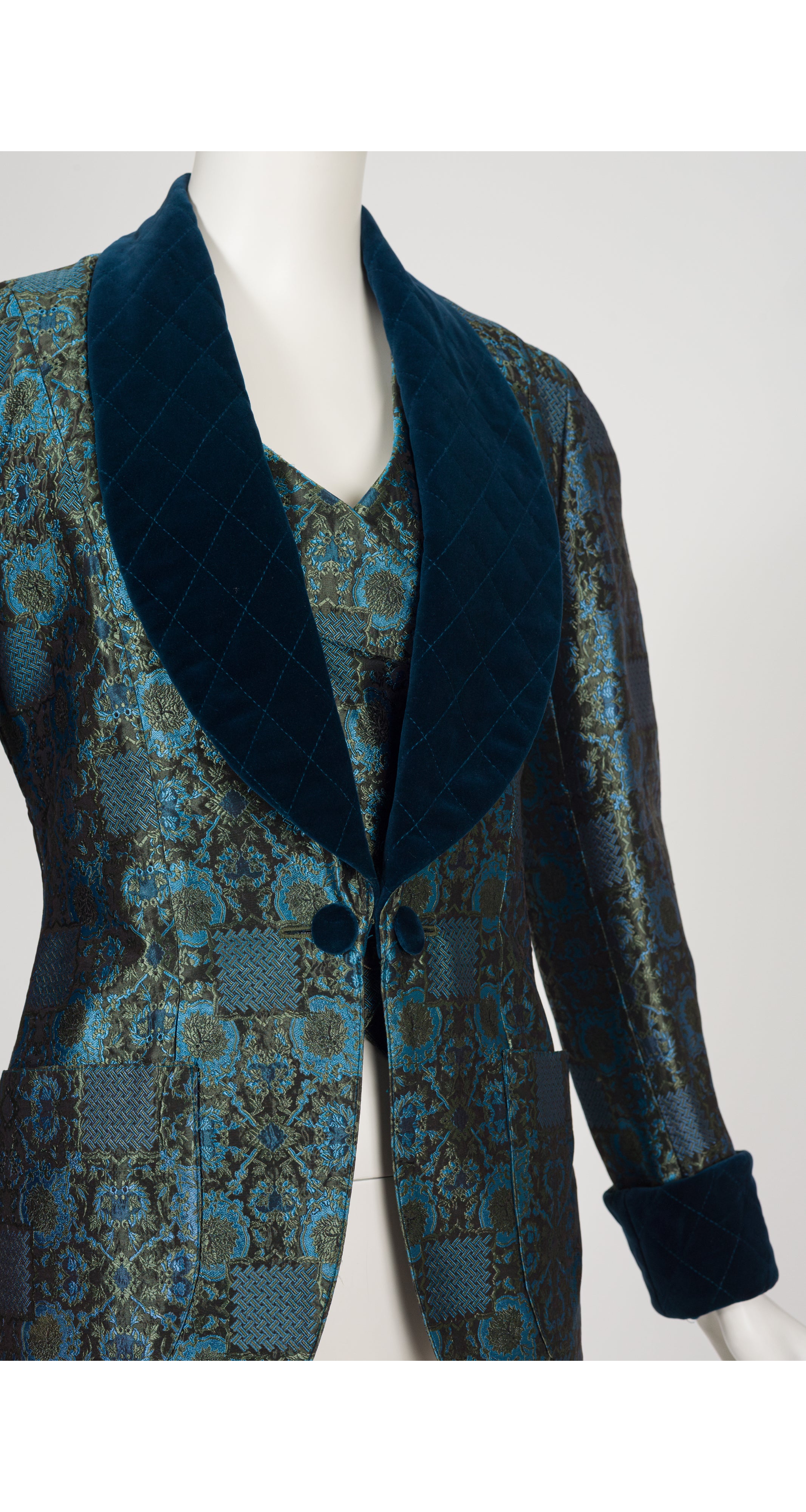 1989-90 F/W Blue Silk Jacquard Smoking Jacket & Waistcoat Set