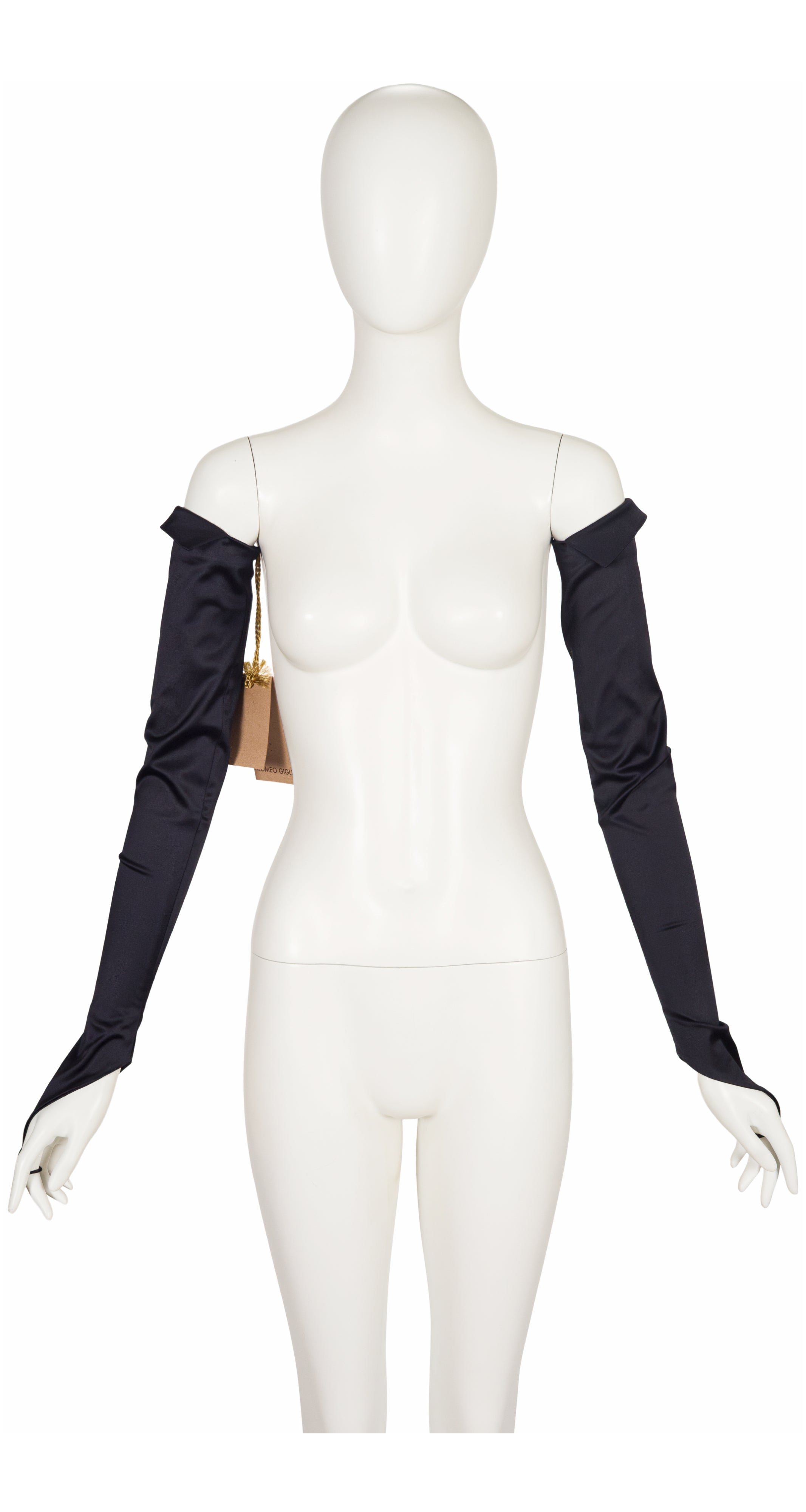 1996 S/S NWT Black Satin Hook Finger Long Opera Gloves