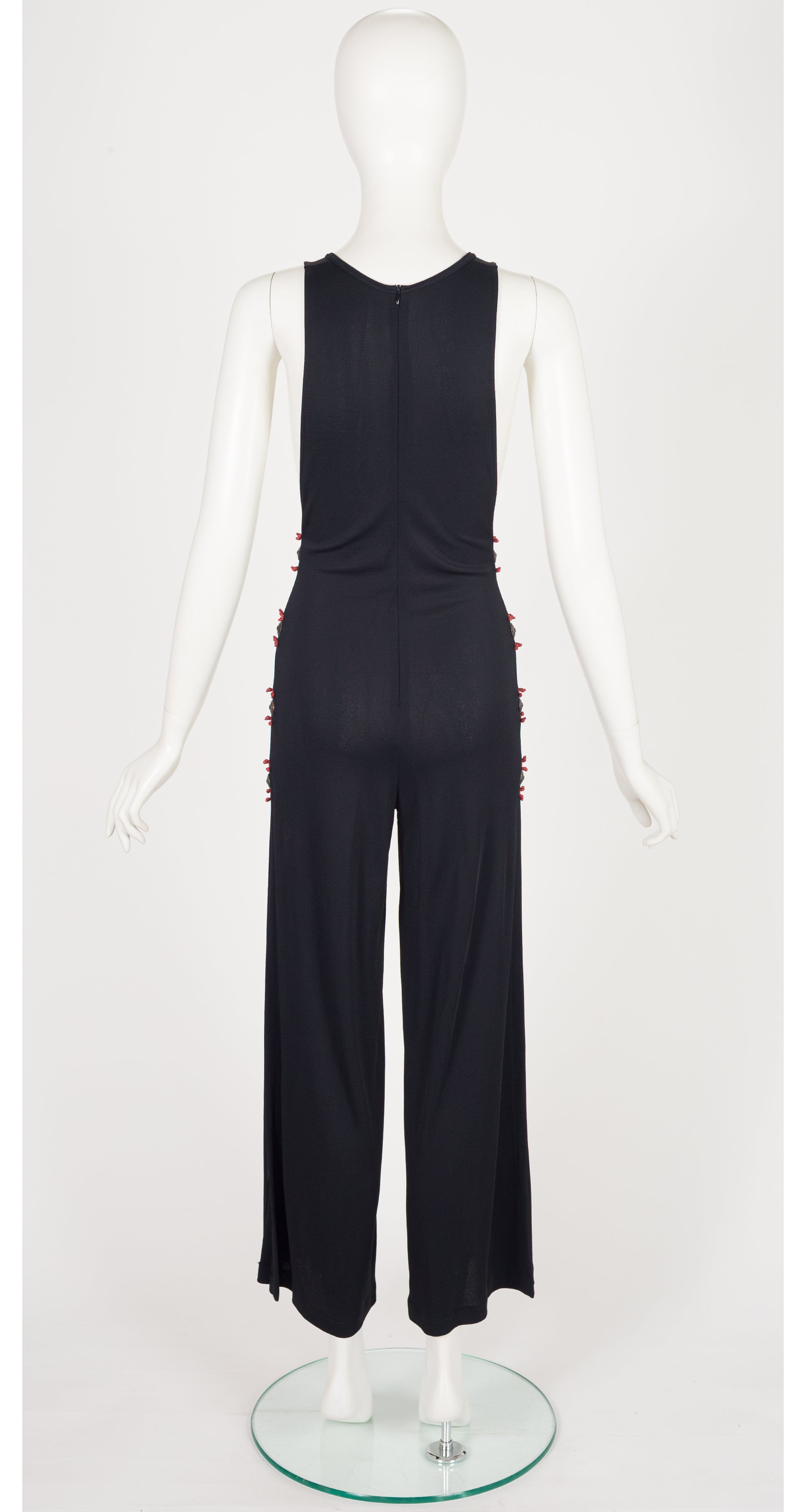 1990s Black Viscose Jersey Open-Side Jumpsuit