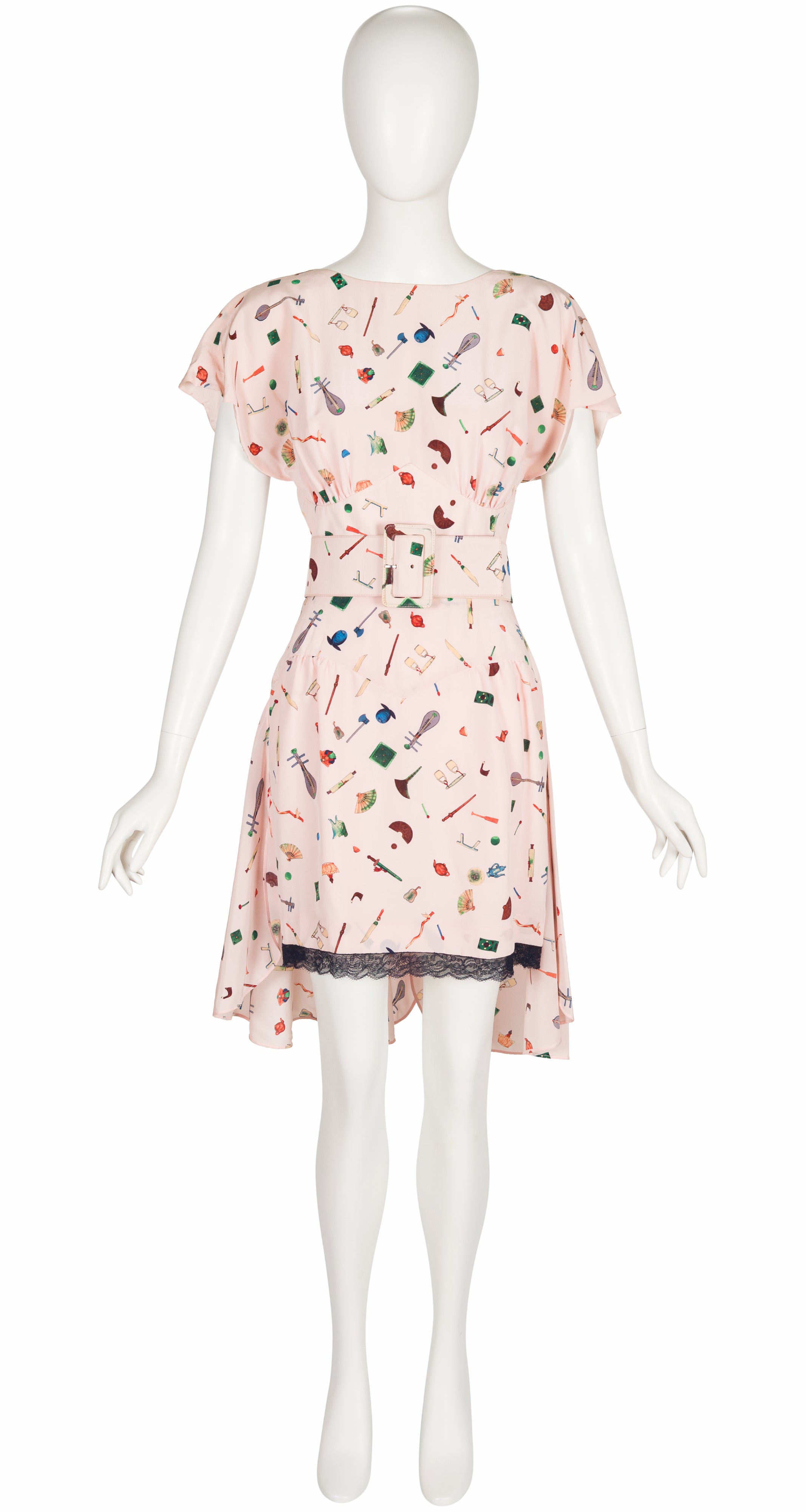 1988 S/S Novelty Print Pink Silk Mini Dress
