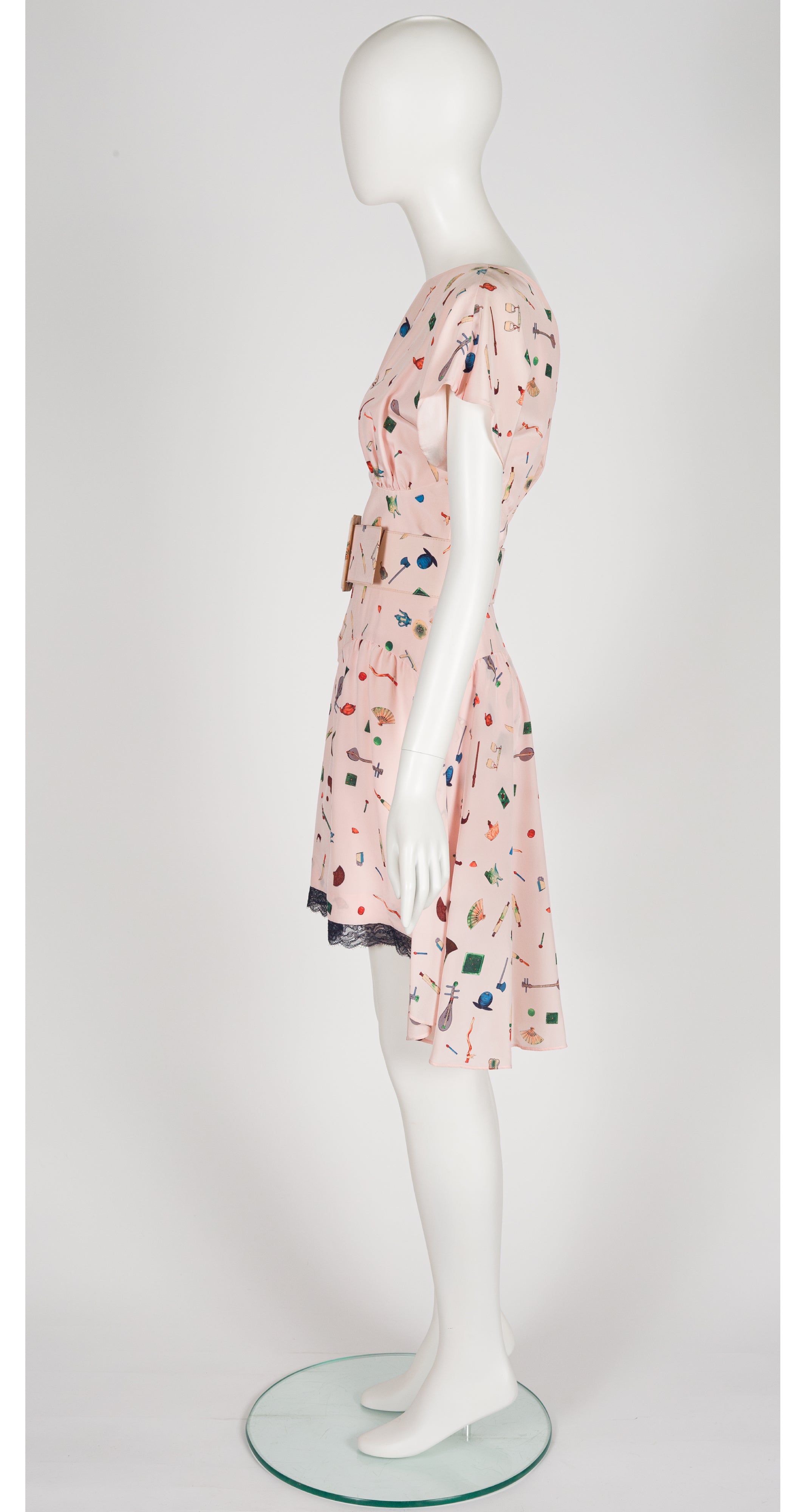 1988 S/S Novelty Print Pink Silk Mini Dress