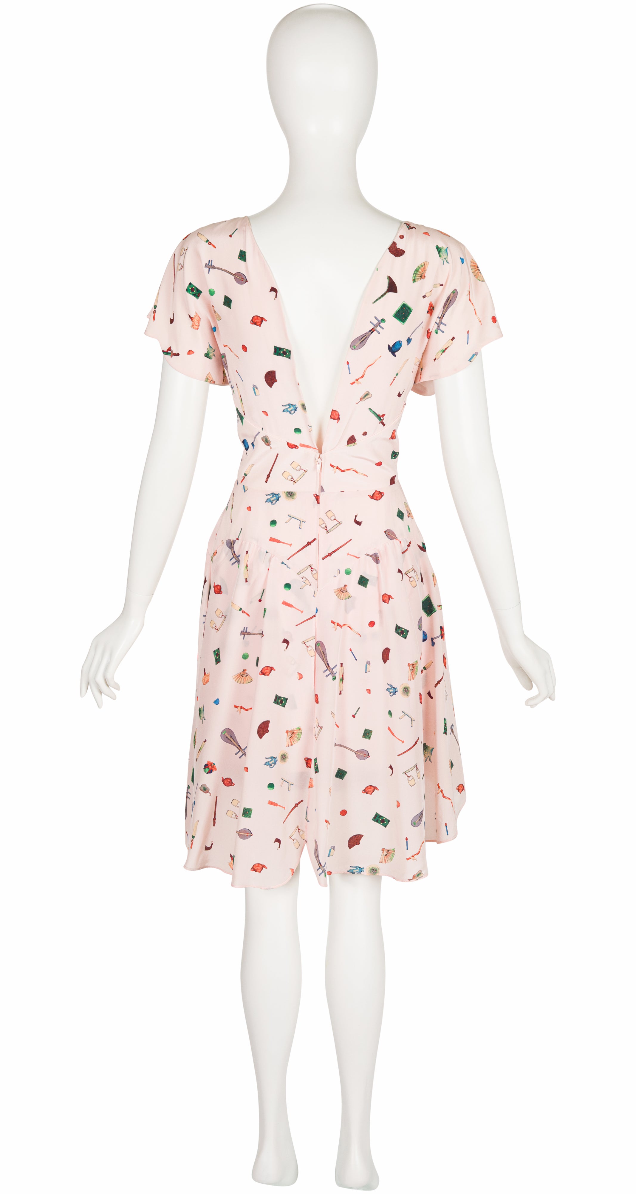 1988 S/S Novelty Print Pink Silk Mini Dress