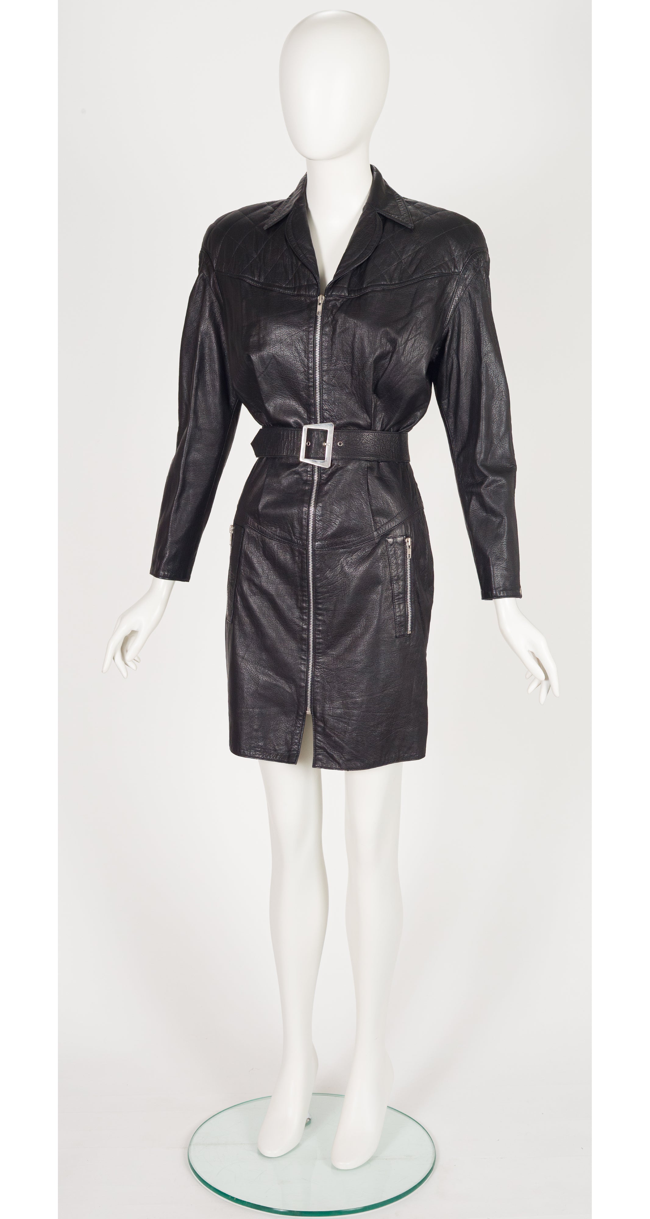 1990s Black Lambskin Zip-Up Motorcycle Dress