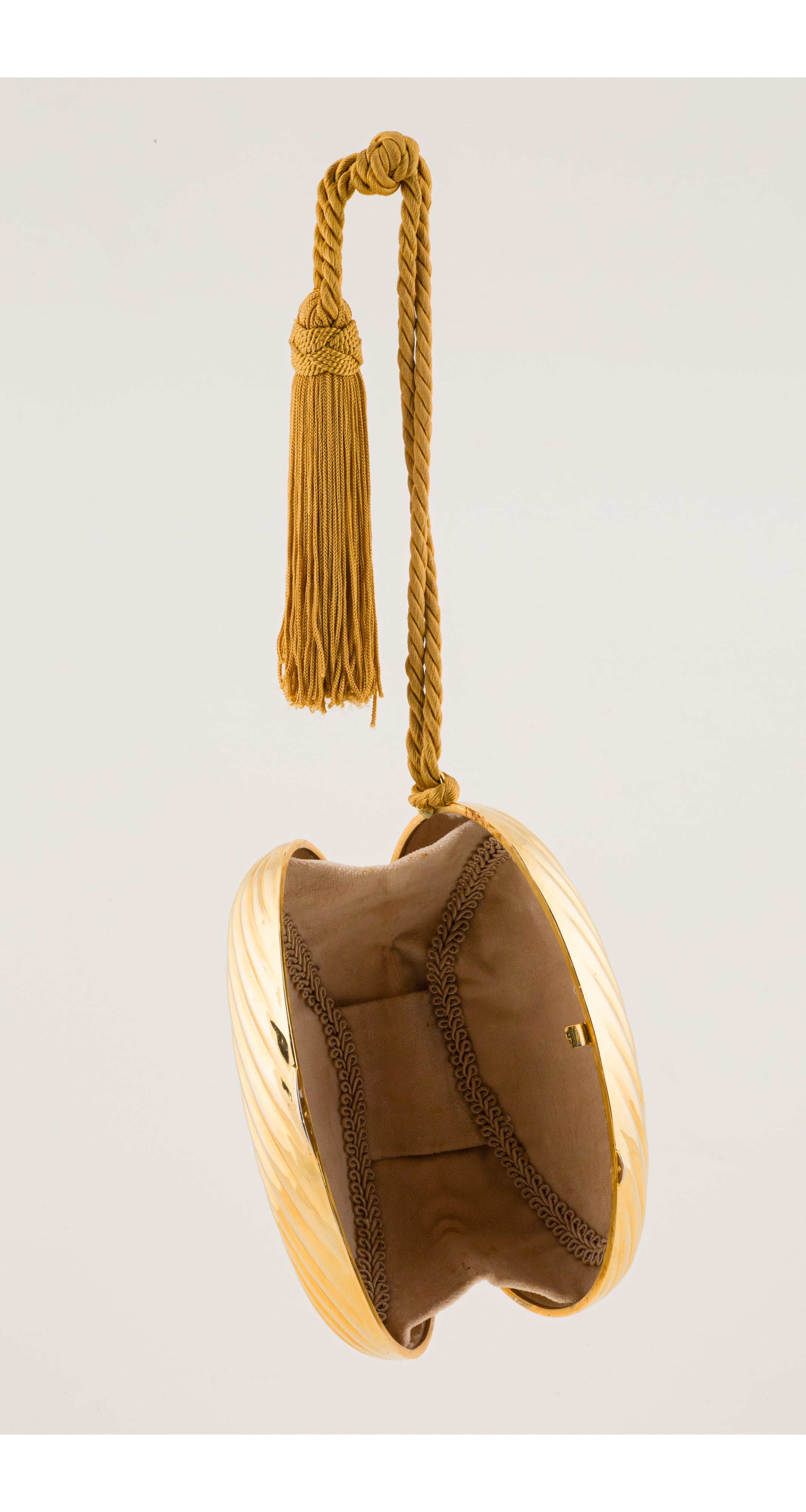1980s Oval Gold-Tone Metal Tassel Minaudière Bag