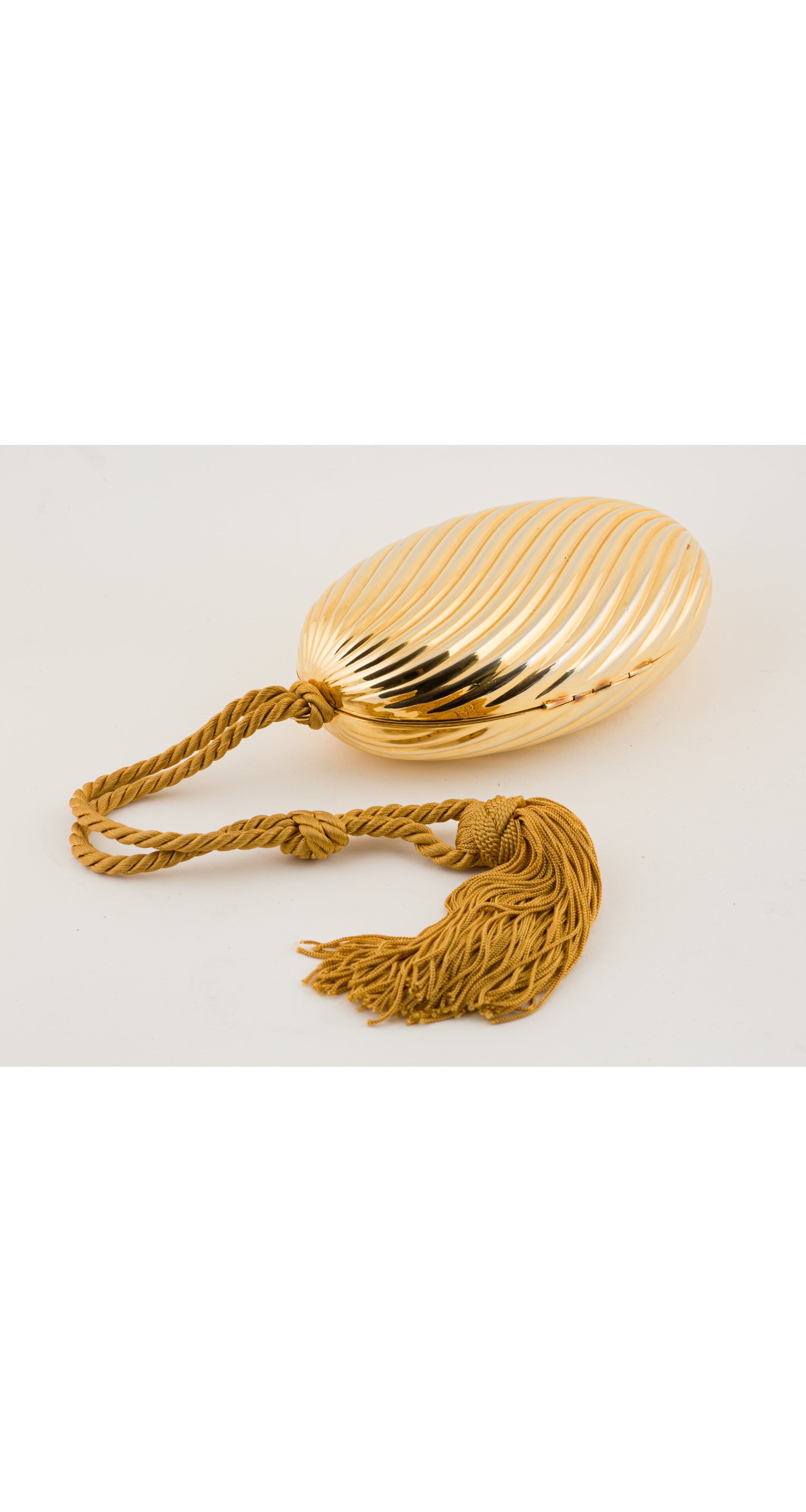 1980s Oval Gold-Tone Metal Tassel Minaudière Bag