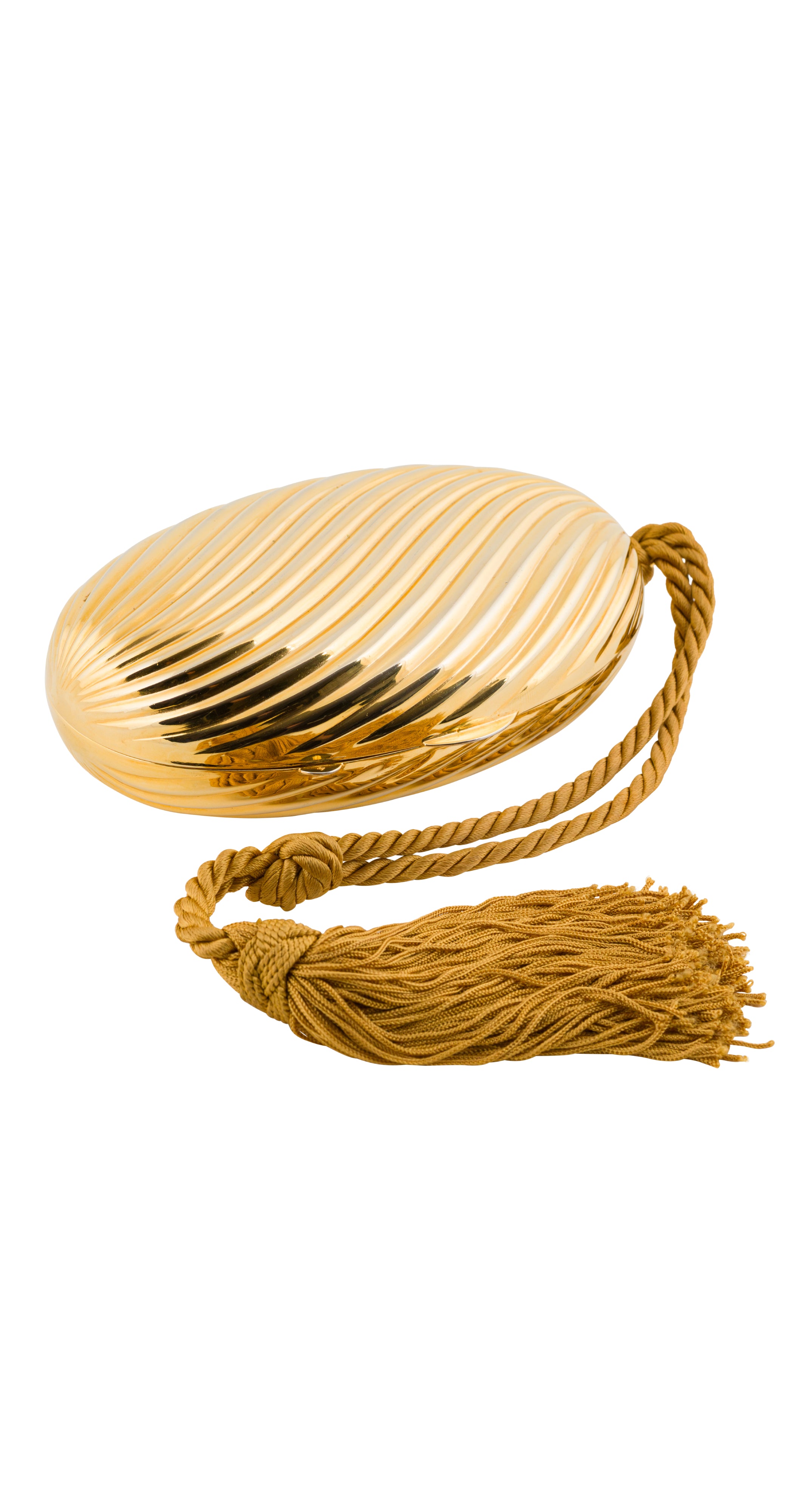 1980s Oval Gold-Tone Metal Tassel Minaudière Bag