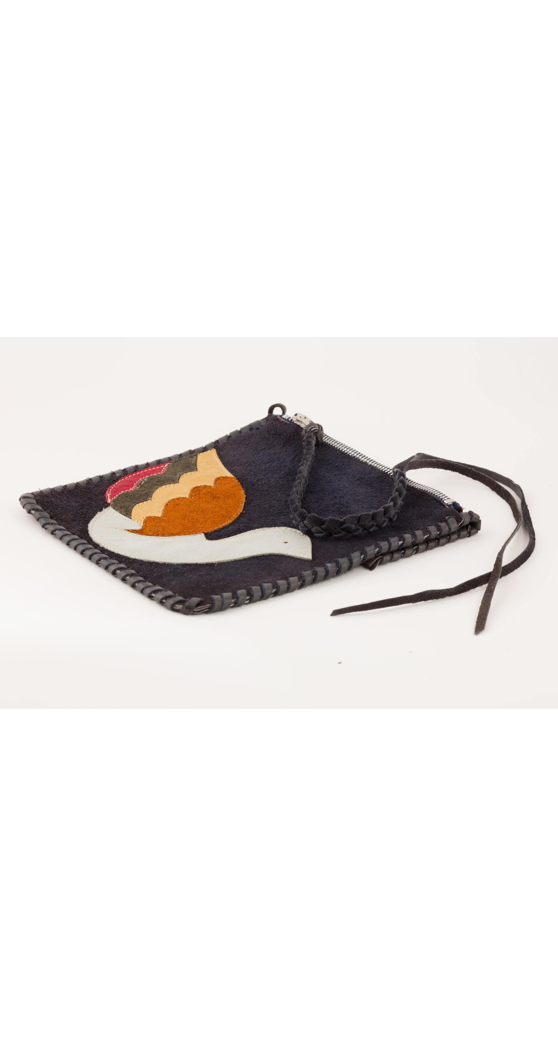 1970s Bird Applique Whipstitch Leather Pochette Bag