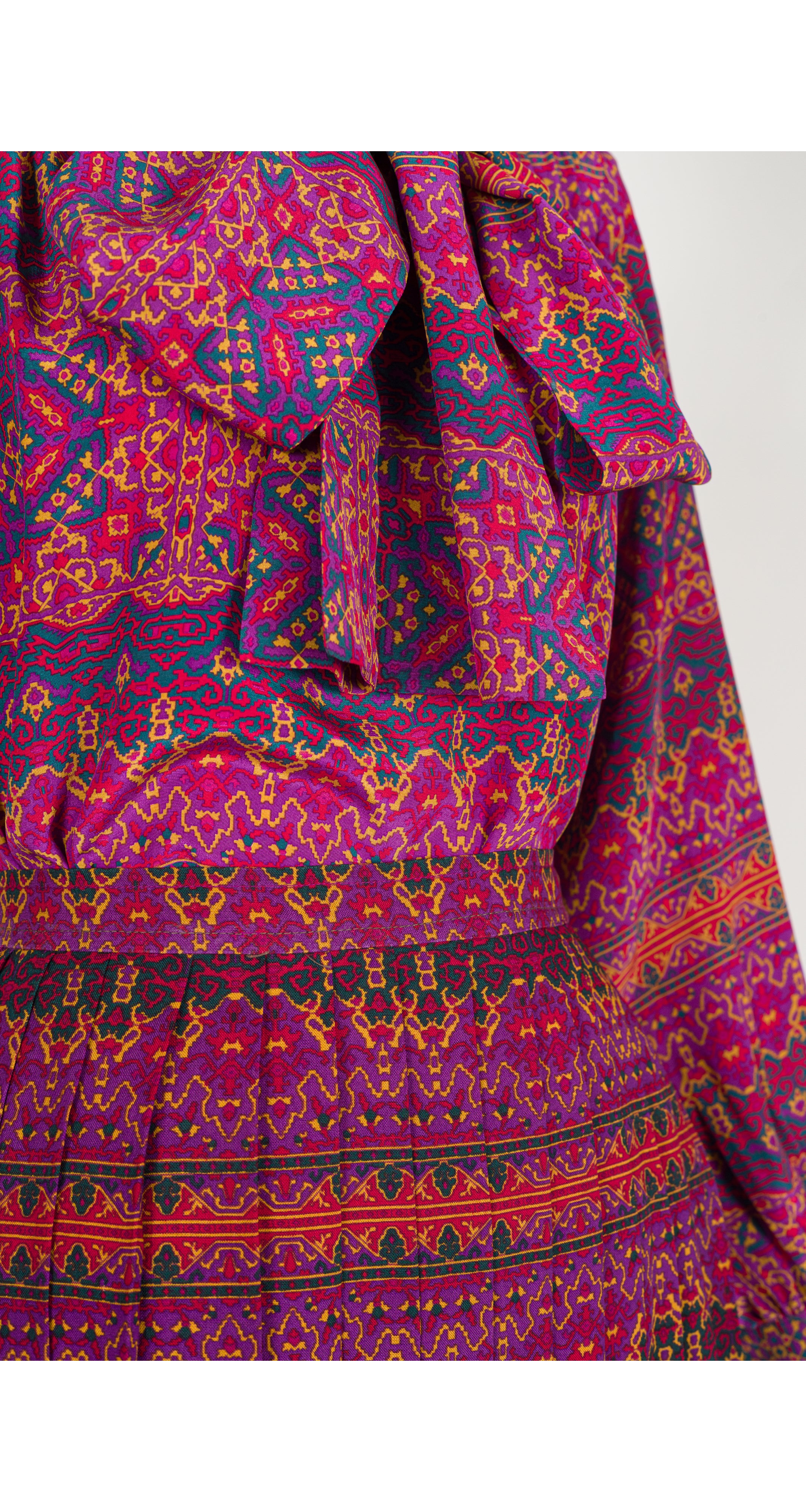1983-84 F/W Printed Magenta Silk Blouse & Wool Skirt Set