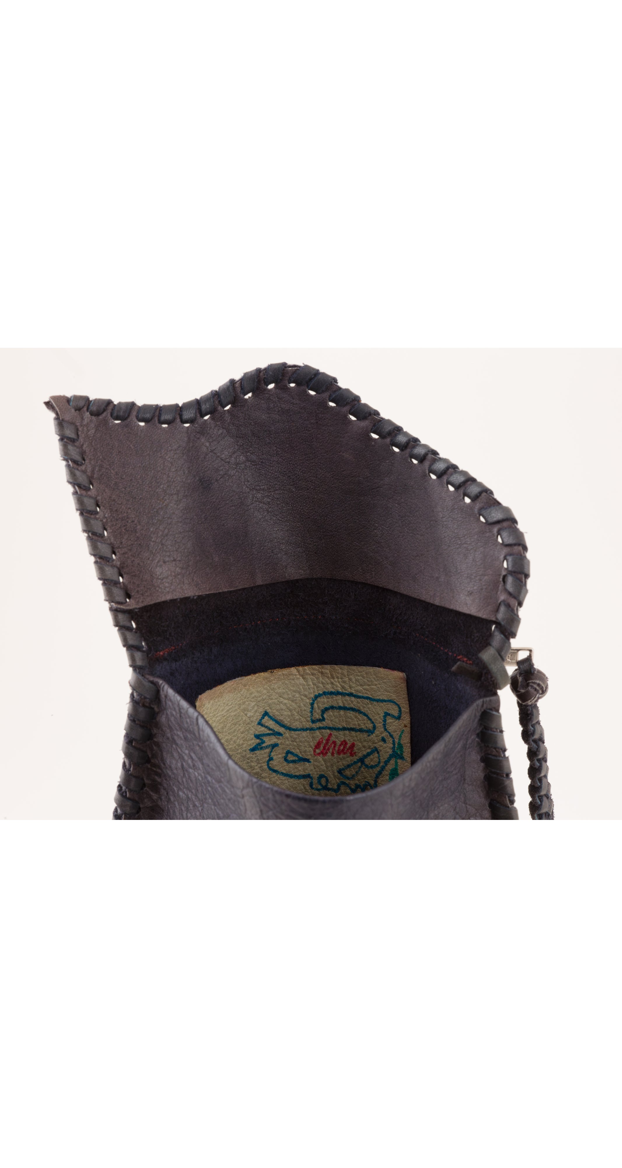 1970s Bird Applique Whipstitch Leather Pochette Bag