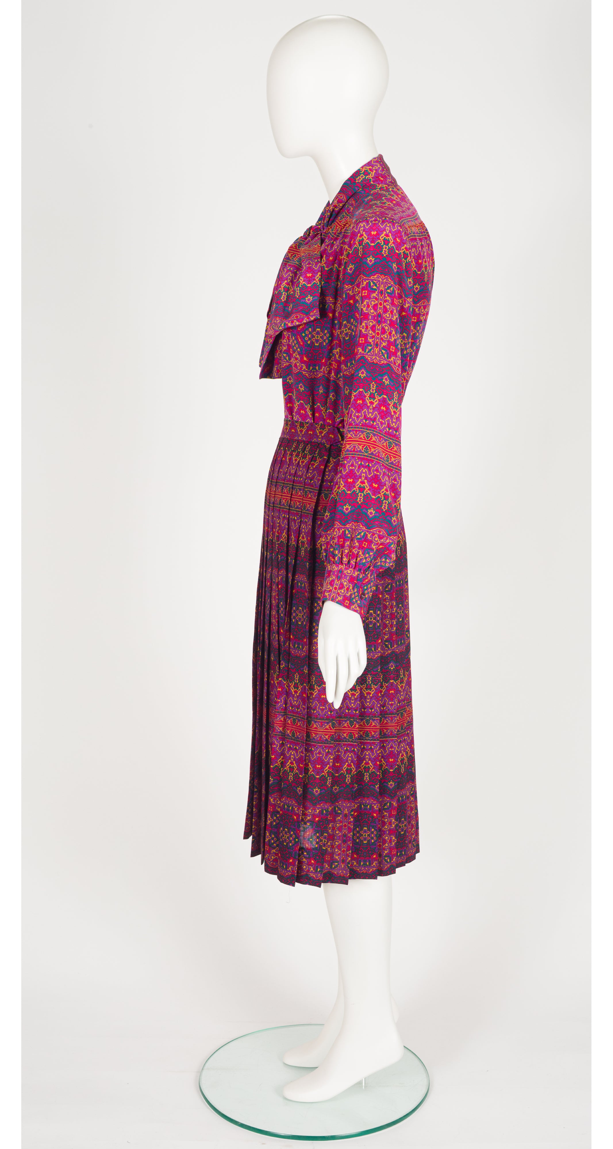 1983-84 F/W Printed Magenta Silk Blouse & Wool Skirt Set