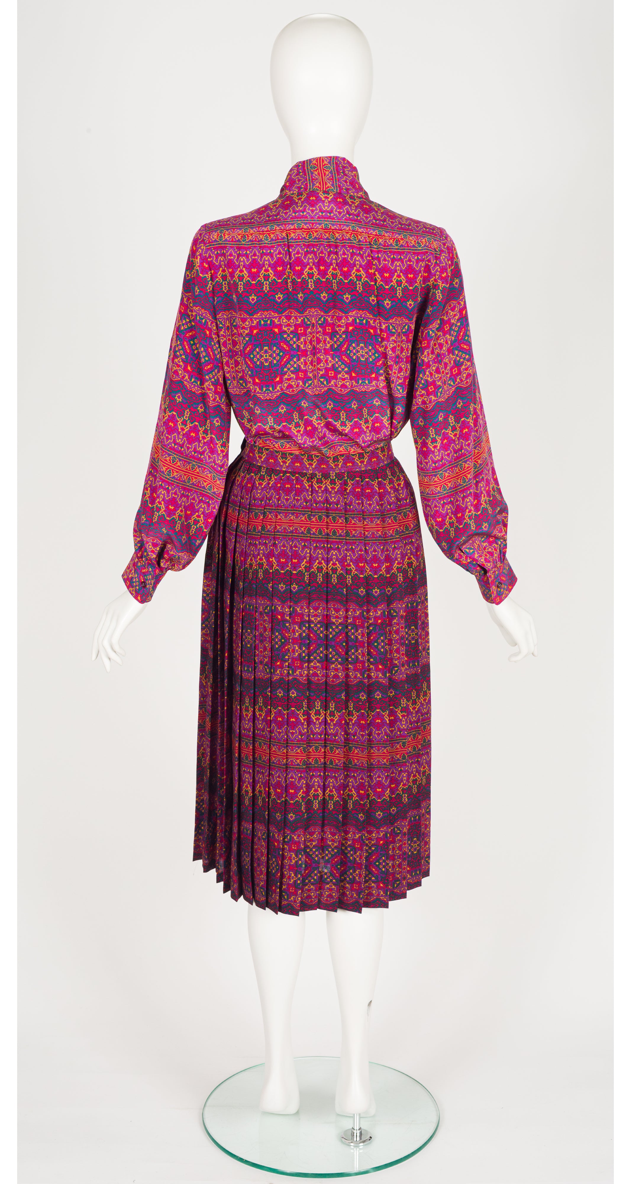1983-84 F/W Printed Magenta Silk Blouse & Wool Skirt Set