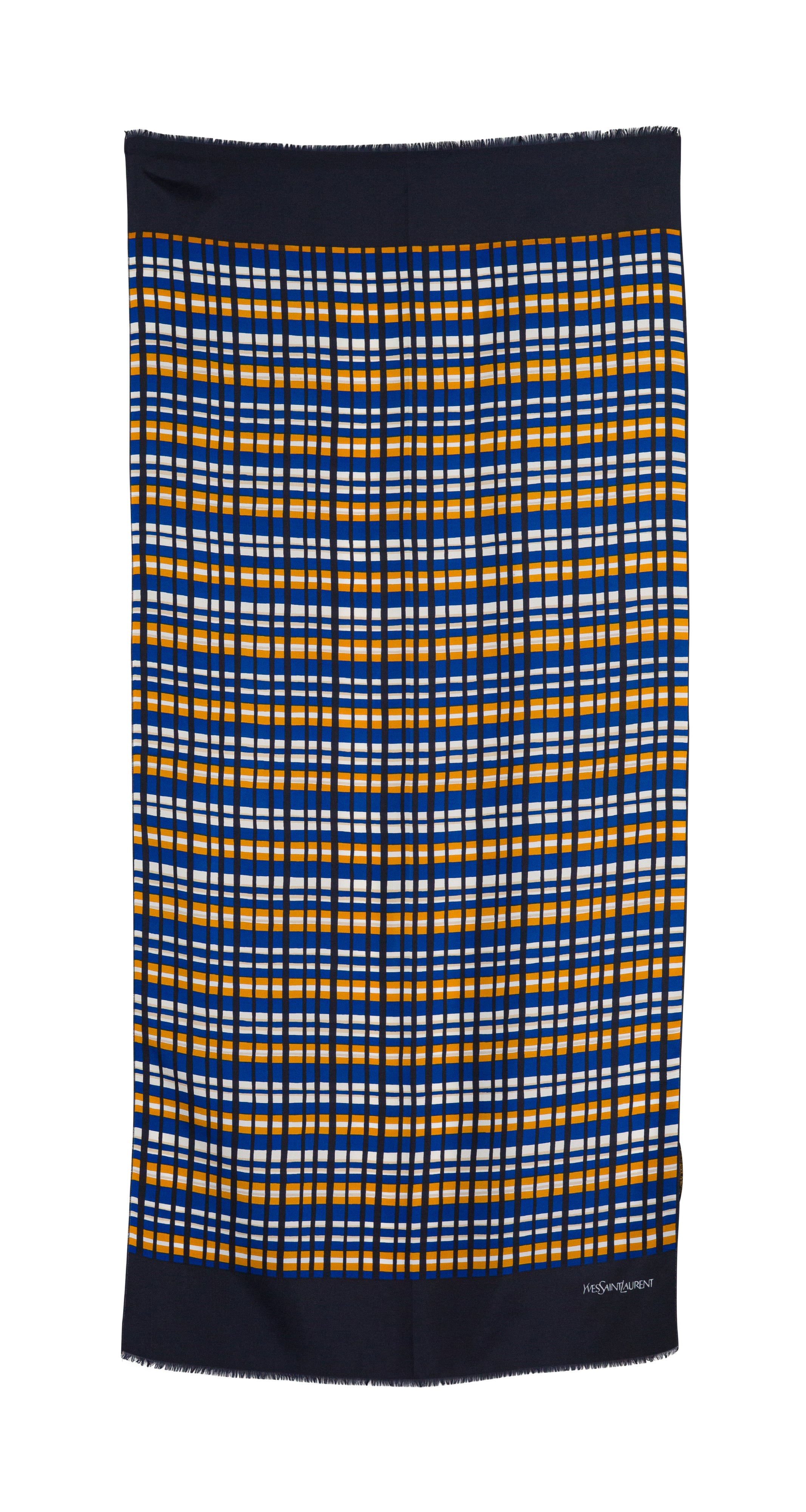 1970s Geometric Plaid Silk Twill Long Men's Scarf