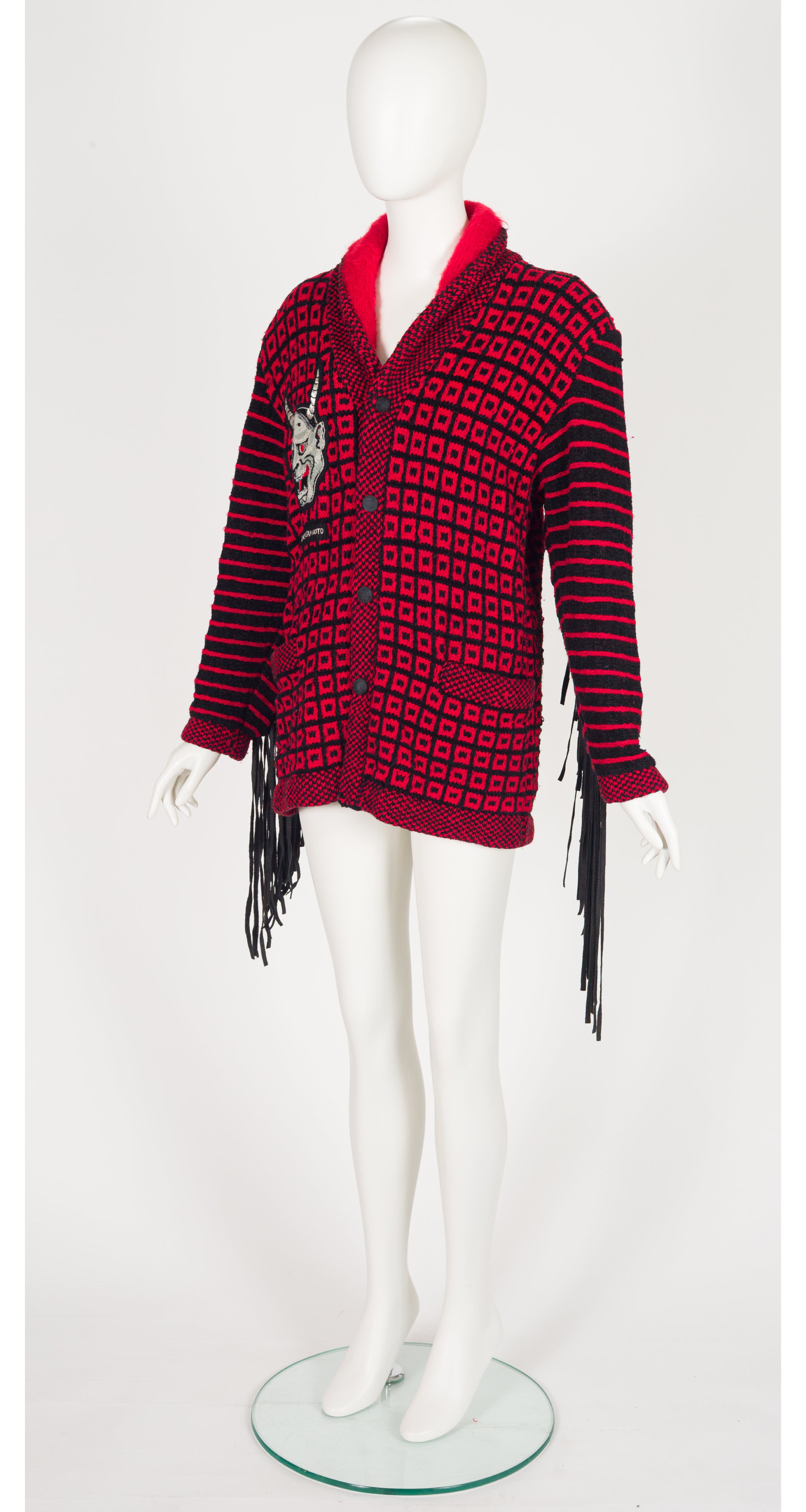 1980-81 F/W Hannya Mask Geometric Knit Tassel Cardigan