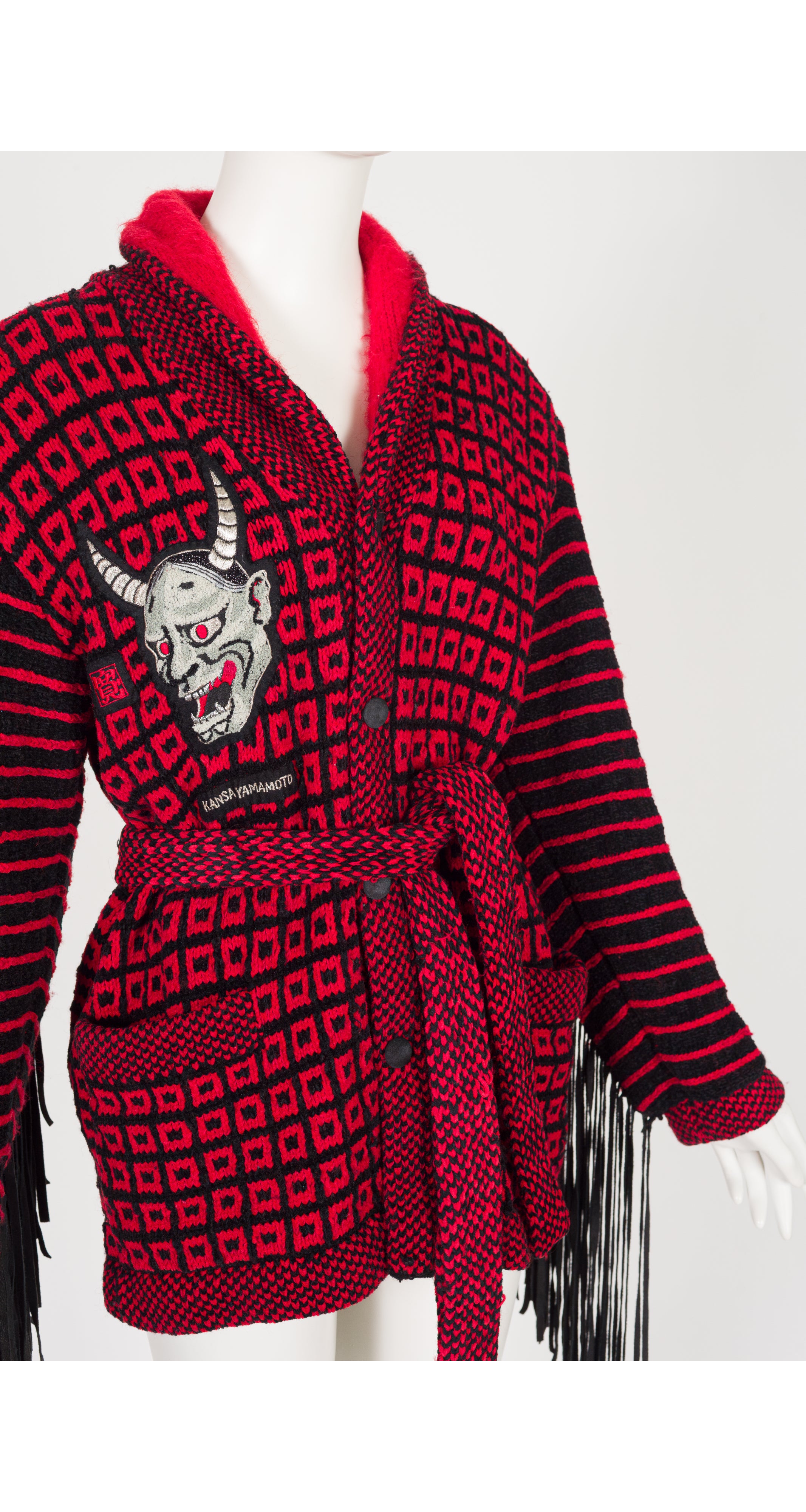 1980-81 F/W Hannya Mask Geometric Knit Tassel Cardigan