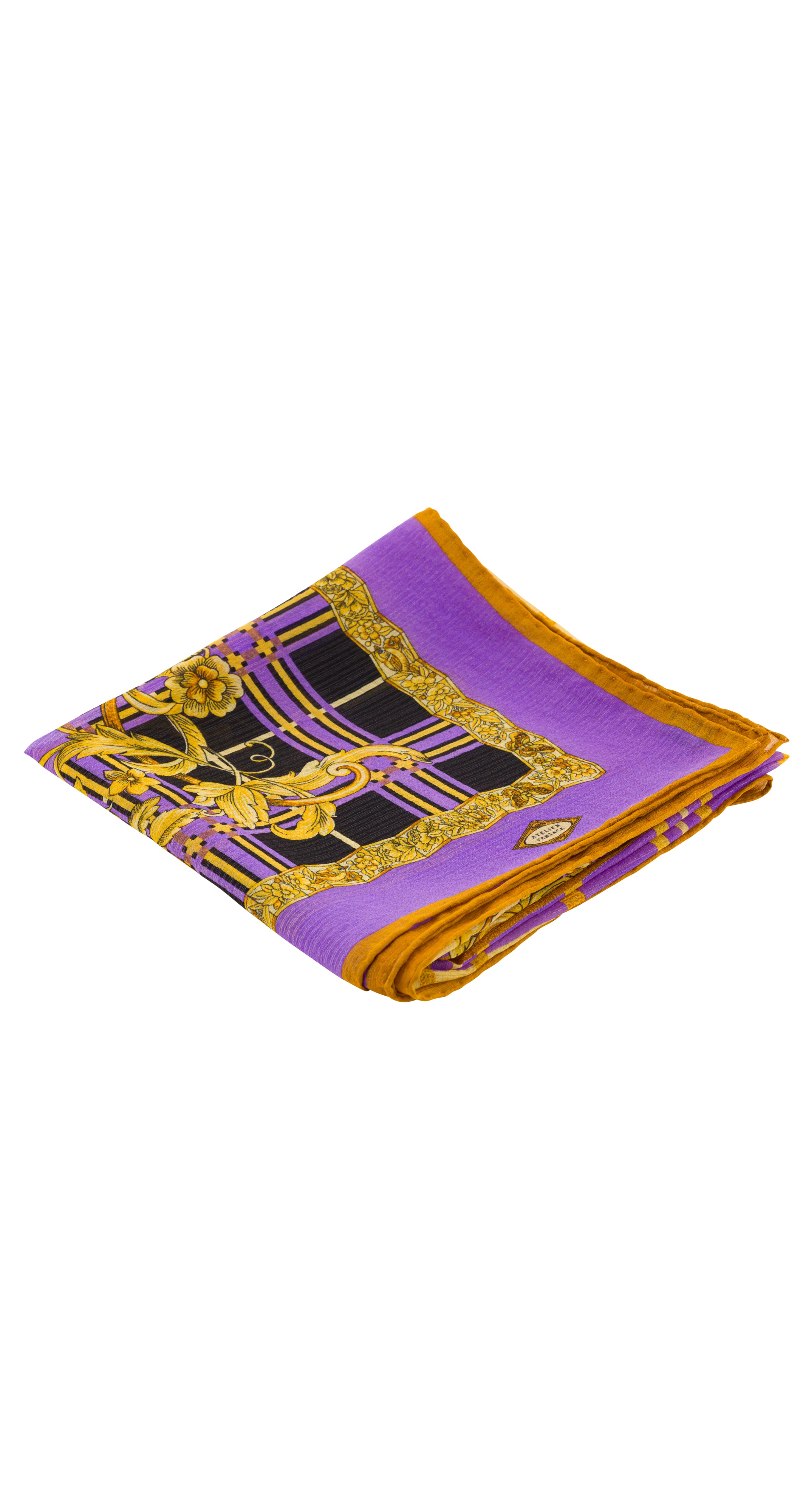 1990s Baroque Plaid Purple & Gold Lurex Scarf