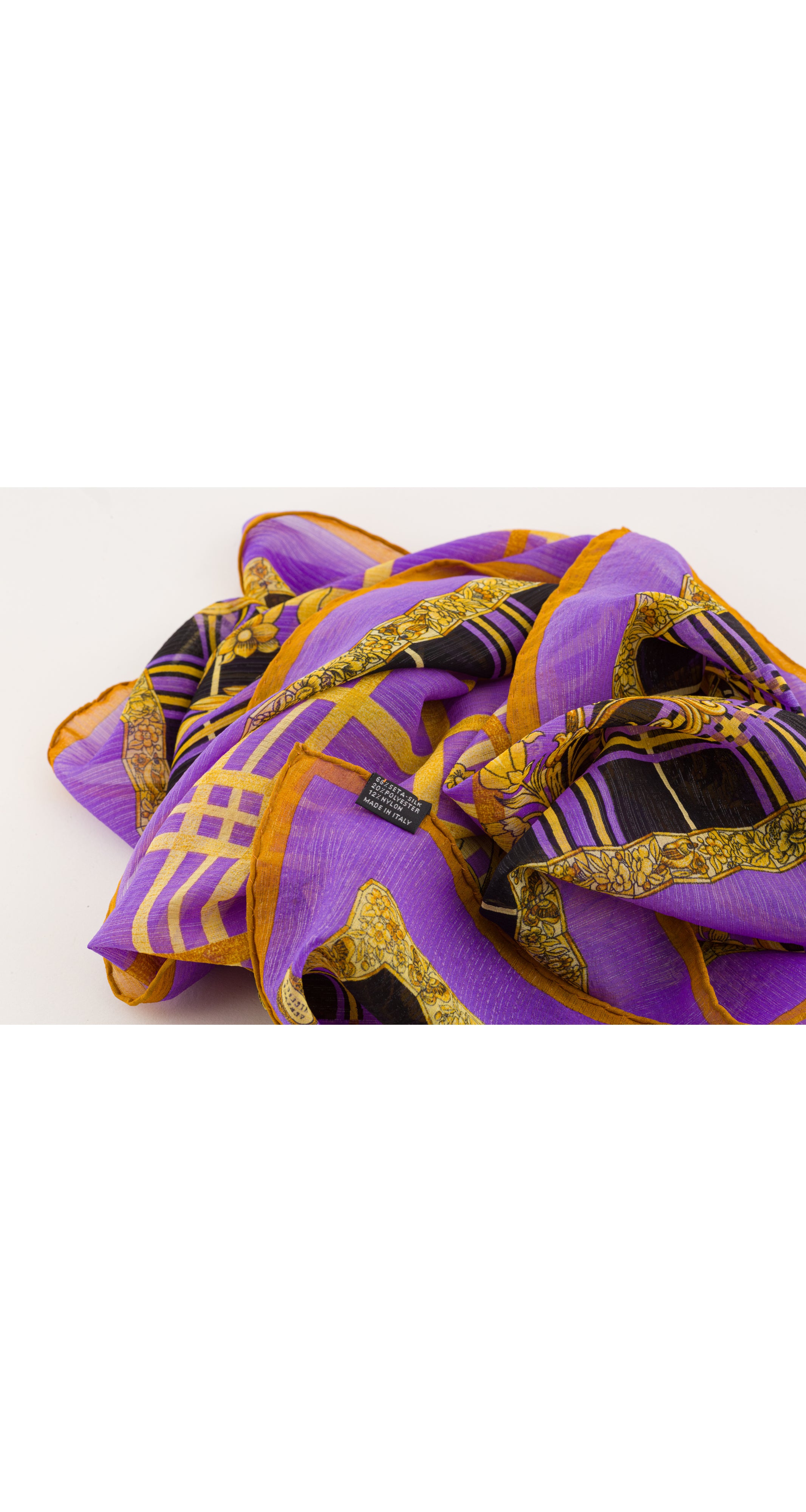 1990s Baroque Plaid Purple & Gold Lurex Scarf