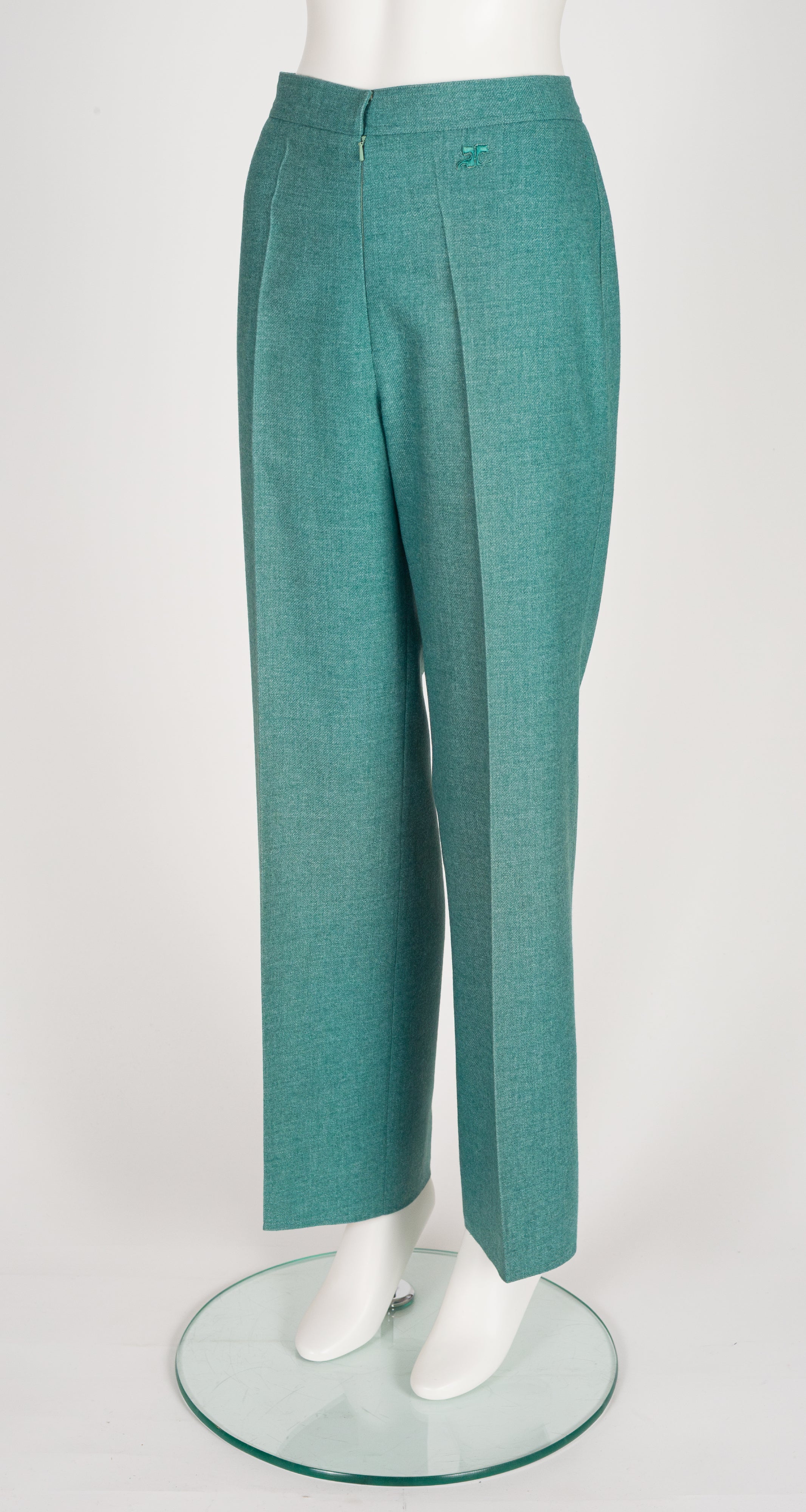 1970s Logo Green Wool Straight-Leg Trousers
