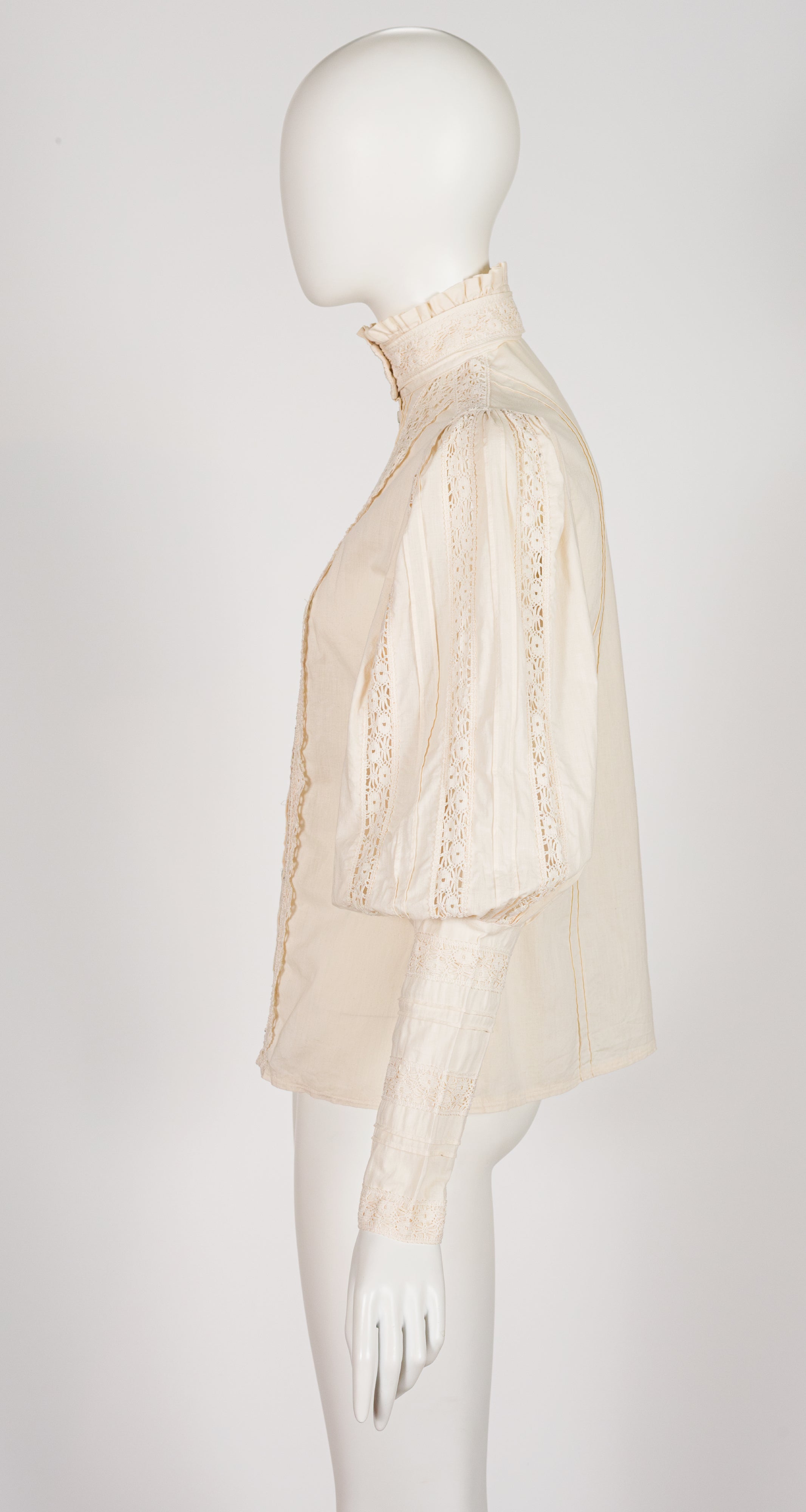 1980s Cream Cotton Lace Leg-of-Mutton Sleeve Blouse