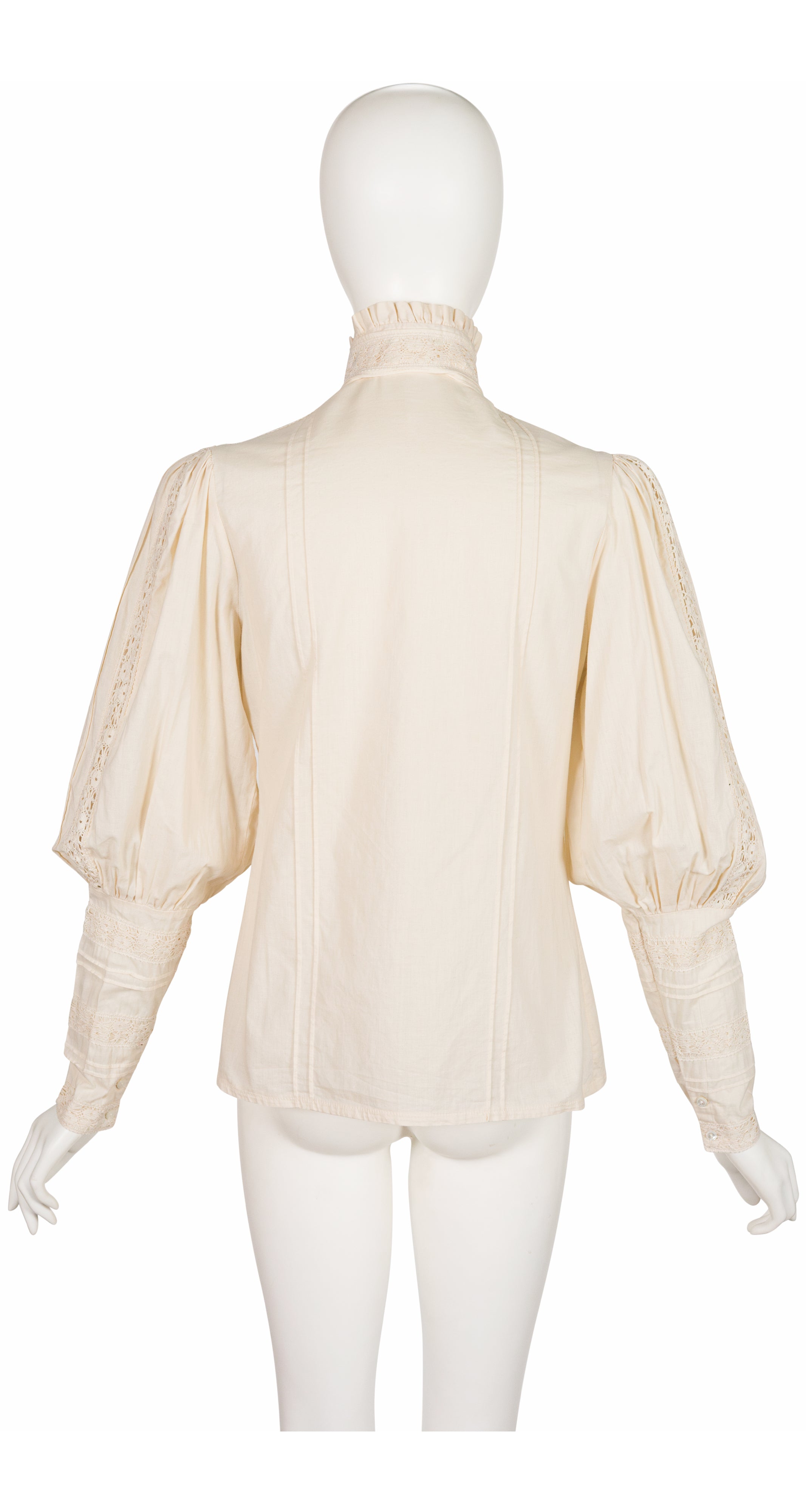 1980s Cream Cotton Lace Leg-of-Mutton Sleeve Blouse