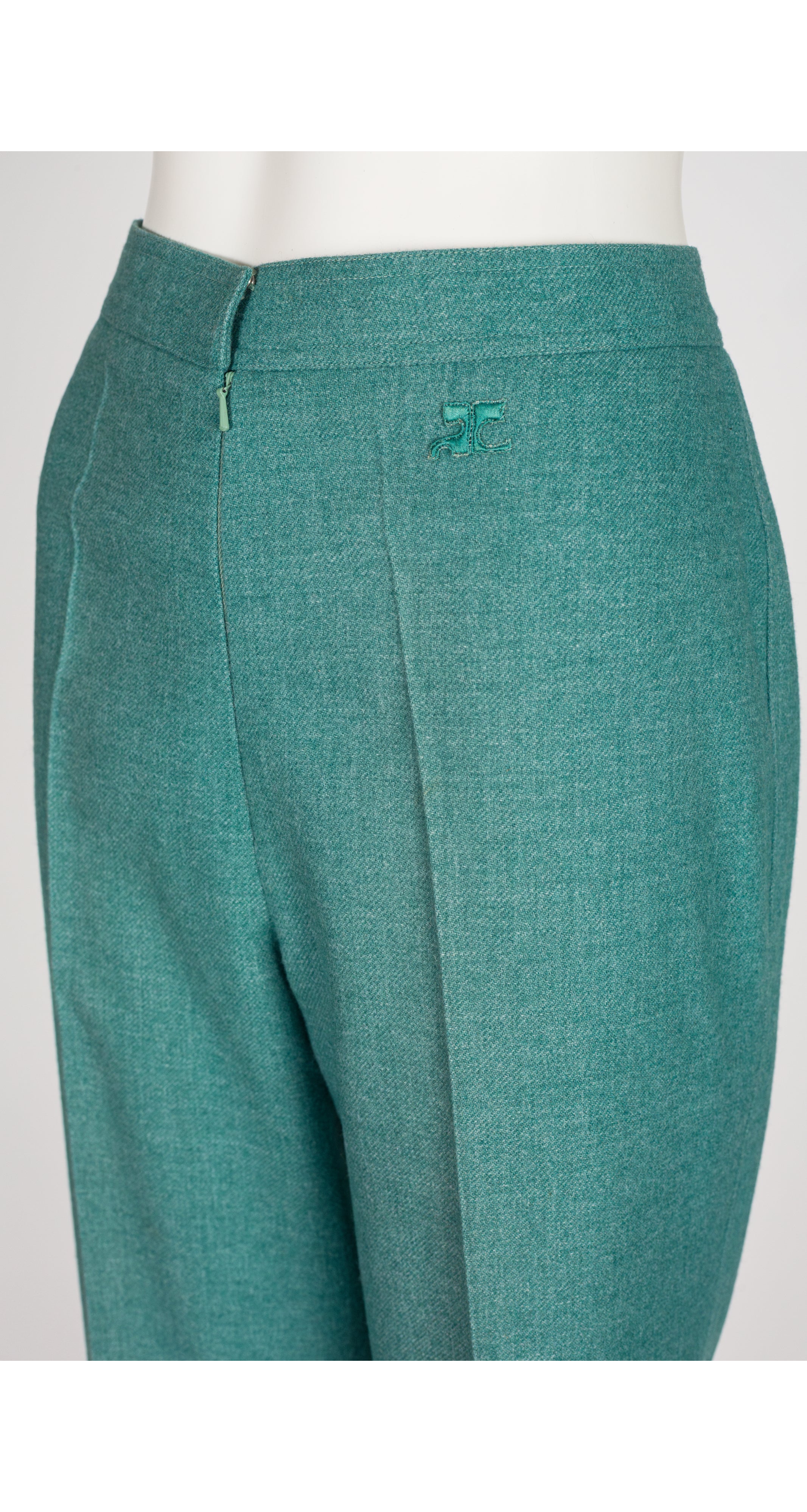 1970s Logo Green Wool Straight-Leg Trousers