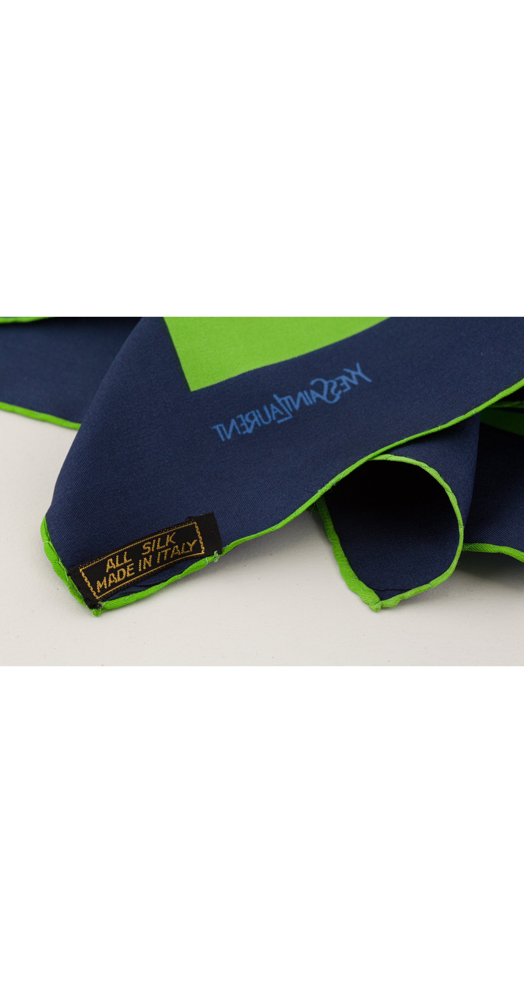 1970s Op Art Graphic Print Blue & Green Silk Twill Scarf