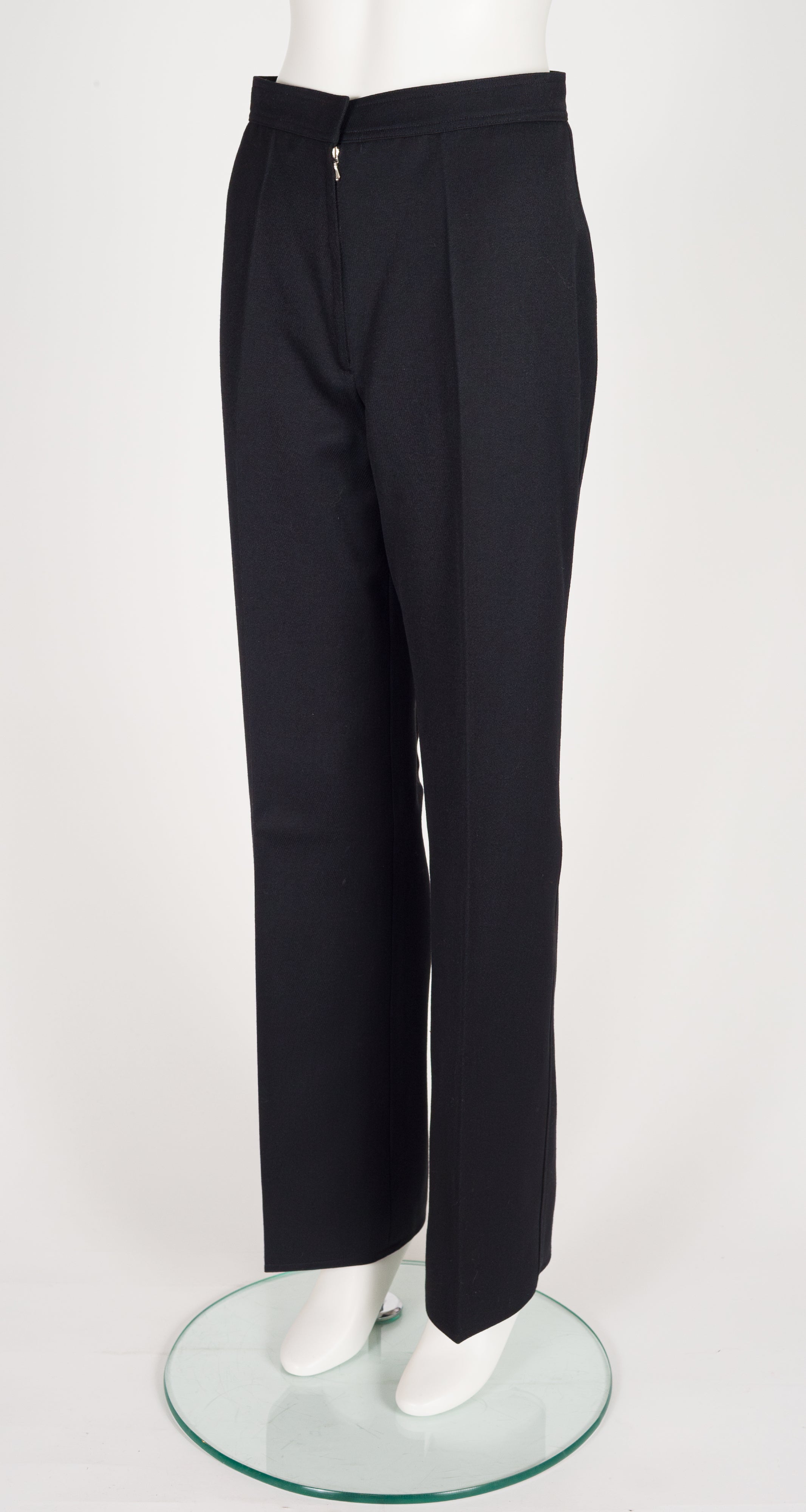 1970s NWT Black Wool Gabardine Straight-Leg Trousers