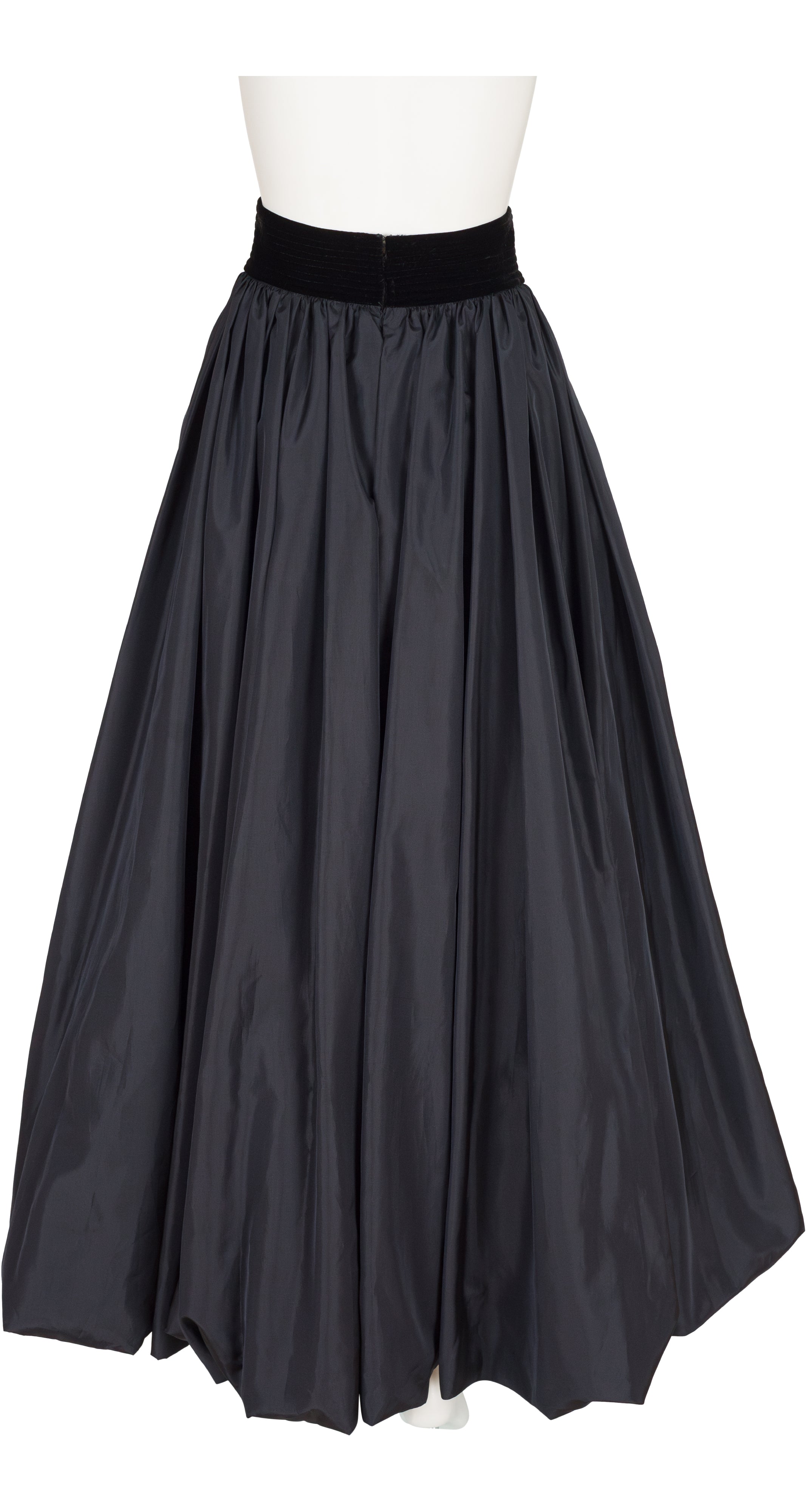 1980s Black Taffeta Cummerbund Bubble Hem Ballroom Skirt