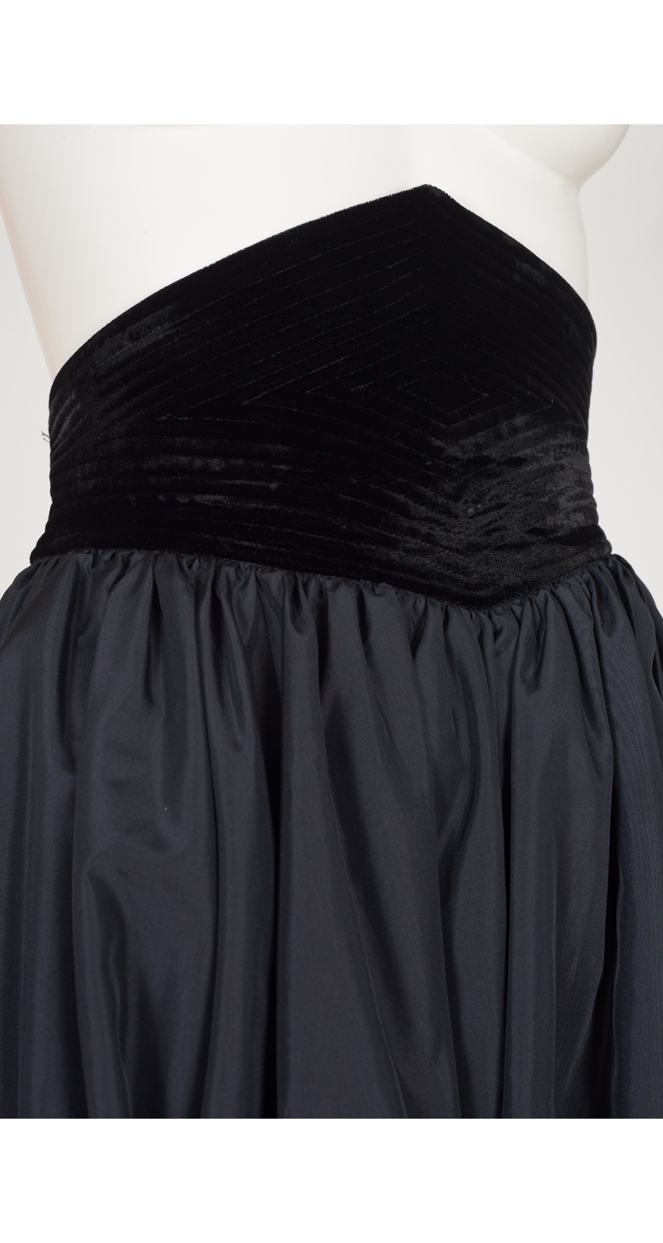 1980s Black Taffeta Cummerbund Bubble Hem Ballroom Skirt