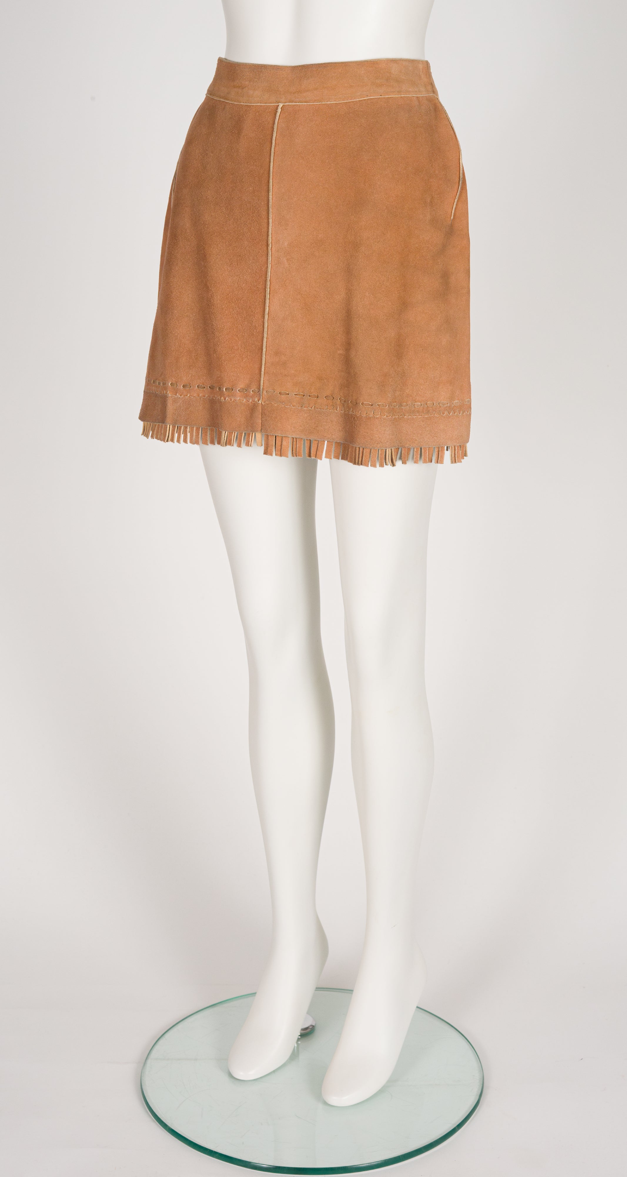 1980s Tan Deerskin Suede Fringe Mini Skirt