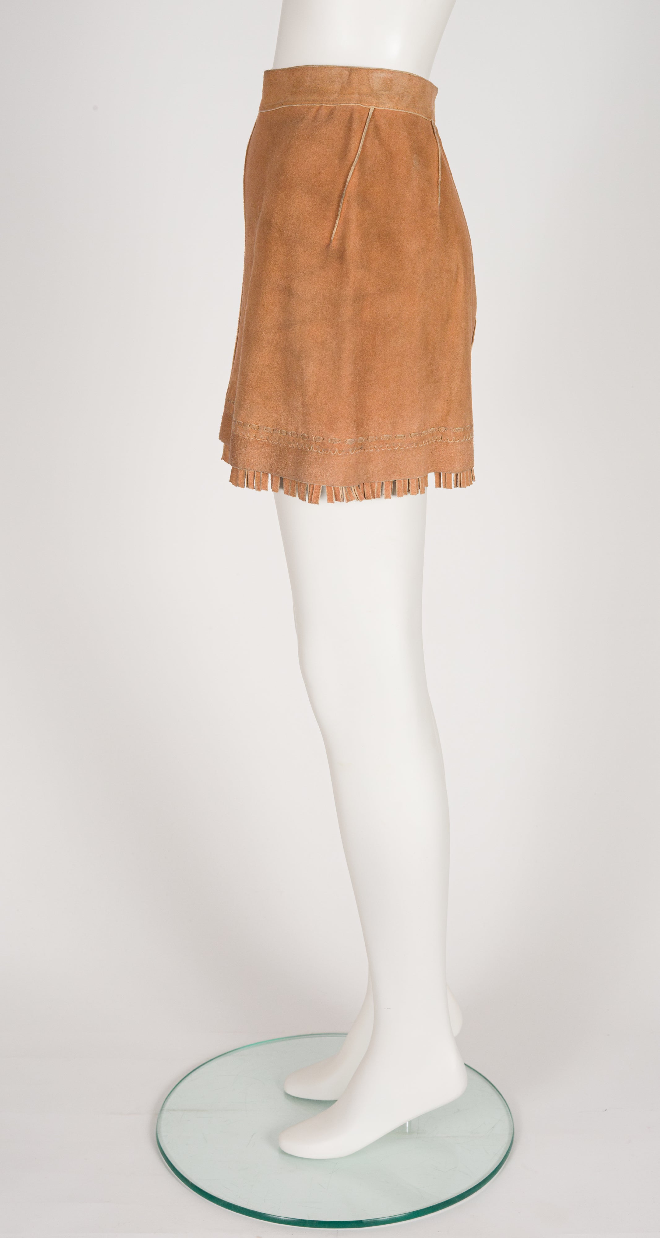 1980s Tan Deerskin Suede Fringe Mini Skirt