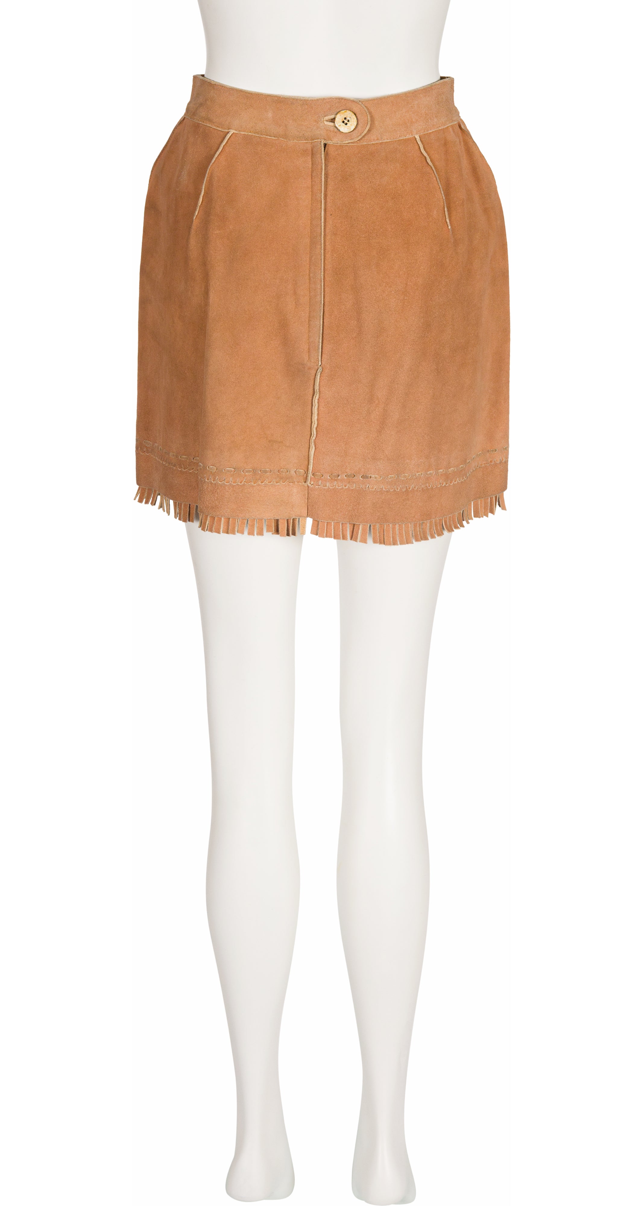 1980s Tan Deerskin Suede Fringe Mini Skirt