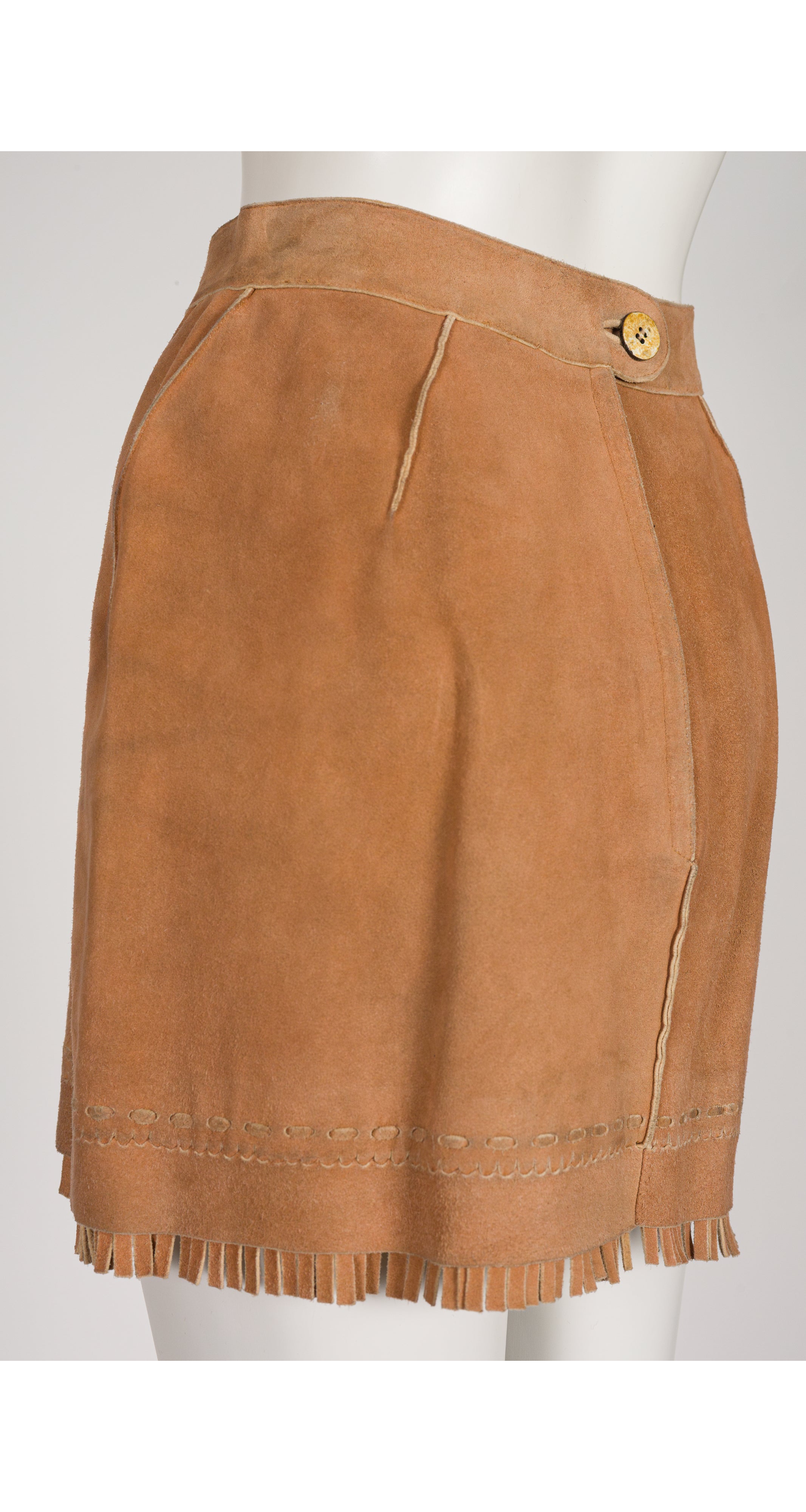 1980s Tan Deerskin Suede Fringe Mini Skirt