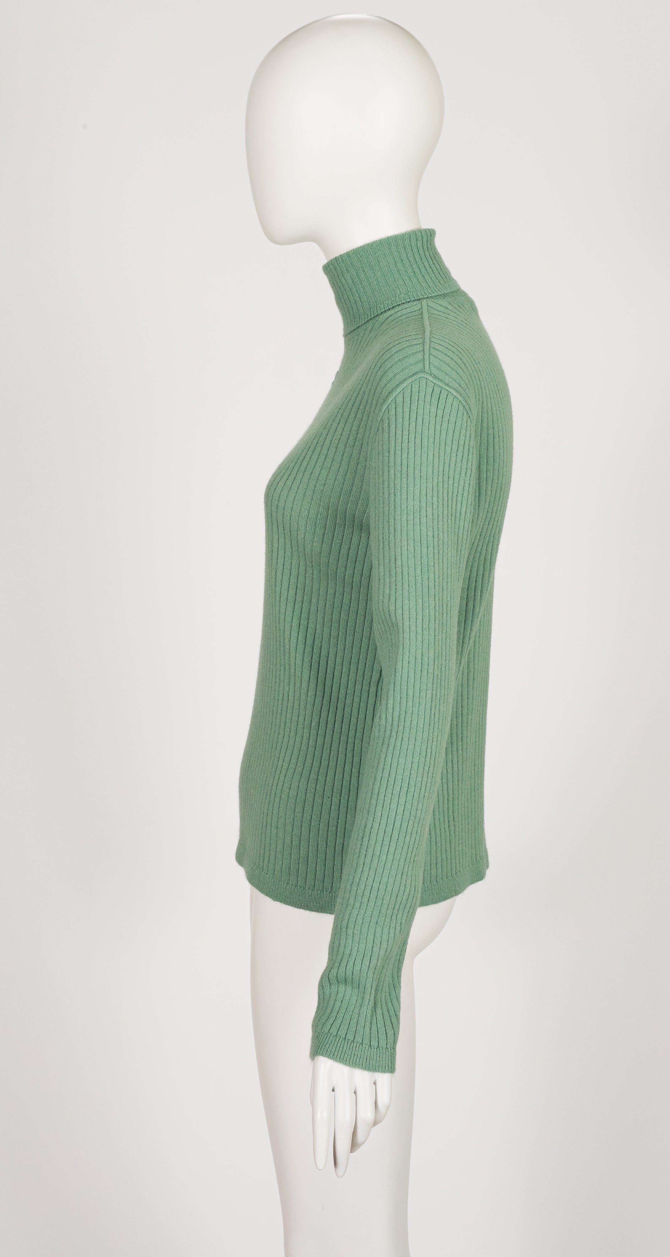 1970s Logo Appliqueé Sage Cashmere Blend Turtleneck