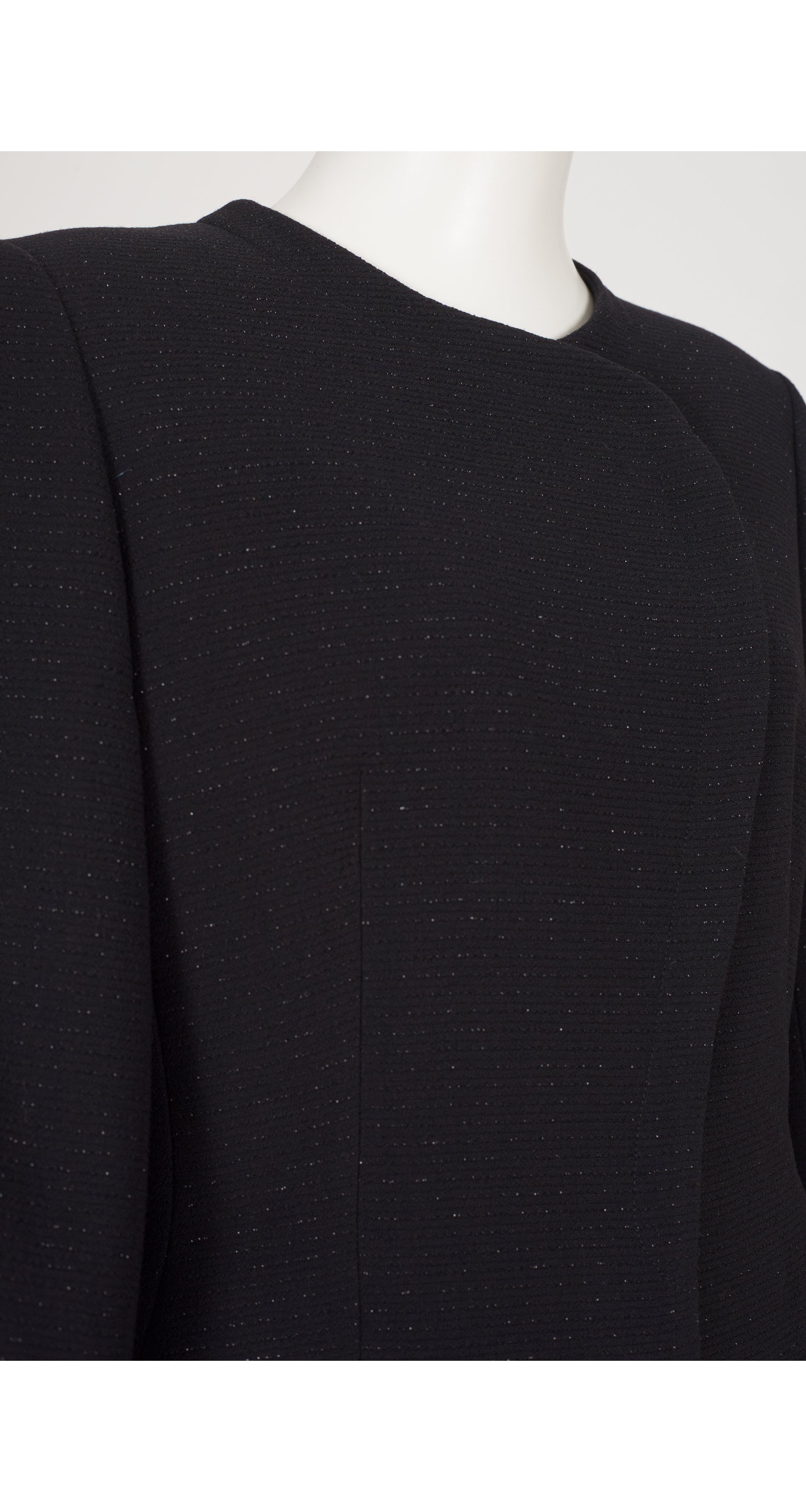 1990s Metallic Black Lurex Wool Straight Leg Pant Suit