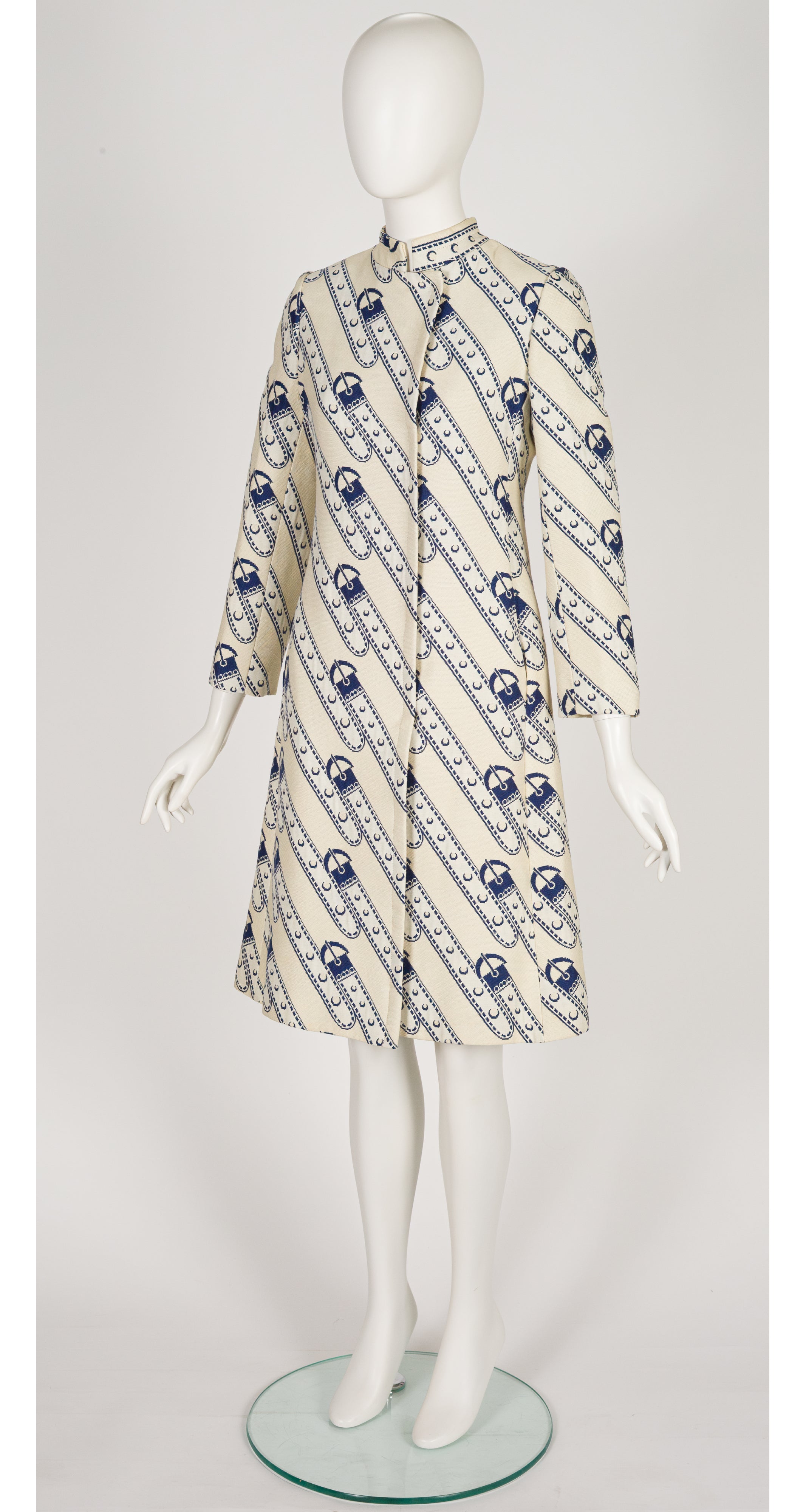 1971 Trompe L'oeil Belt Print Cream & Navy Coat