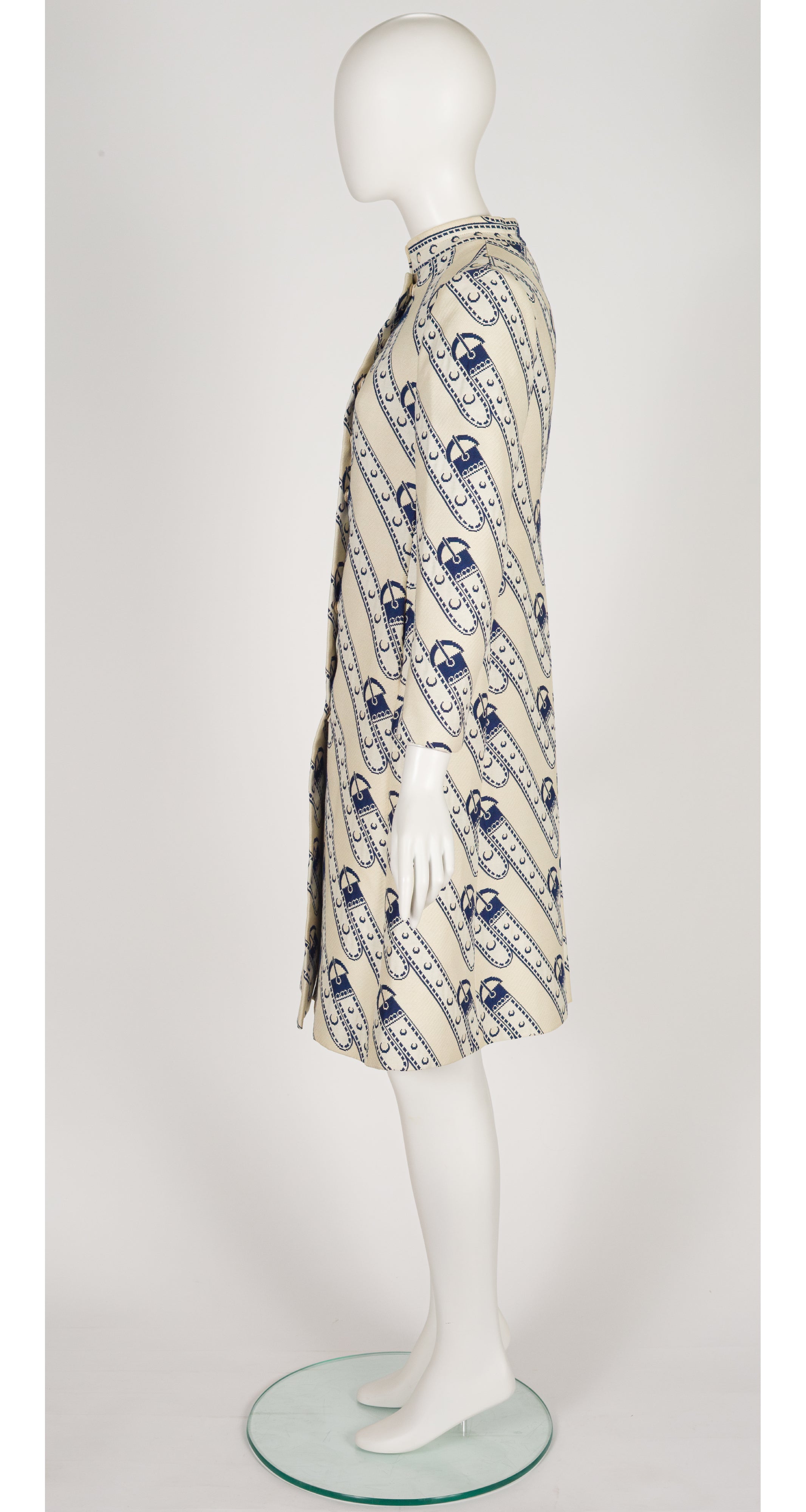 1971 Trompe L'oeil Belt Print Cream & Navy Coat