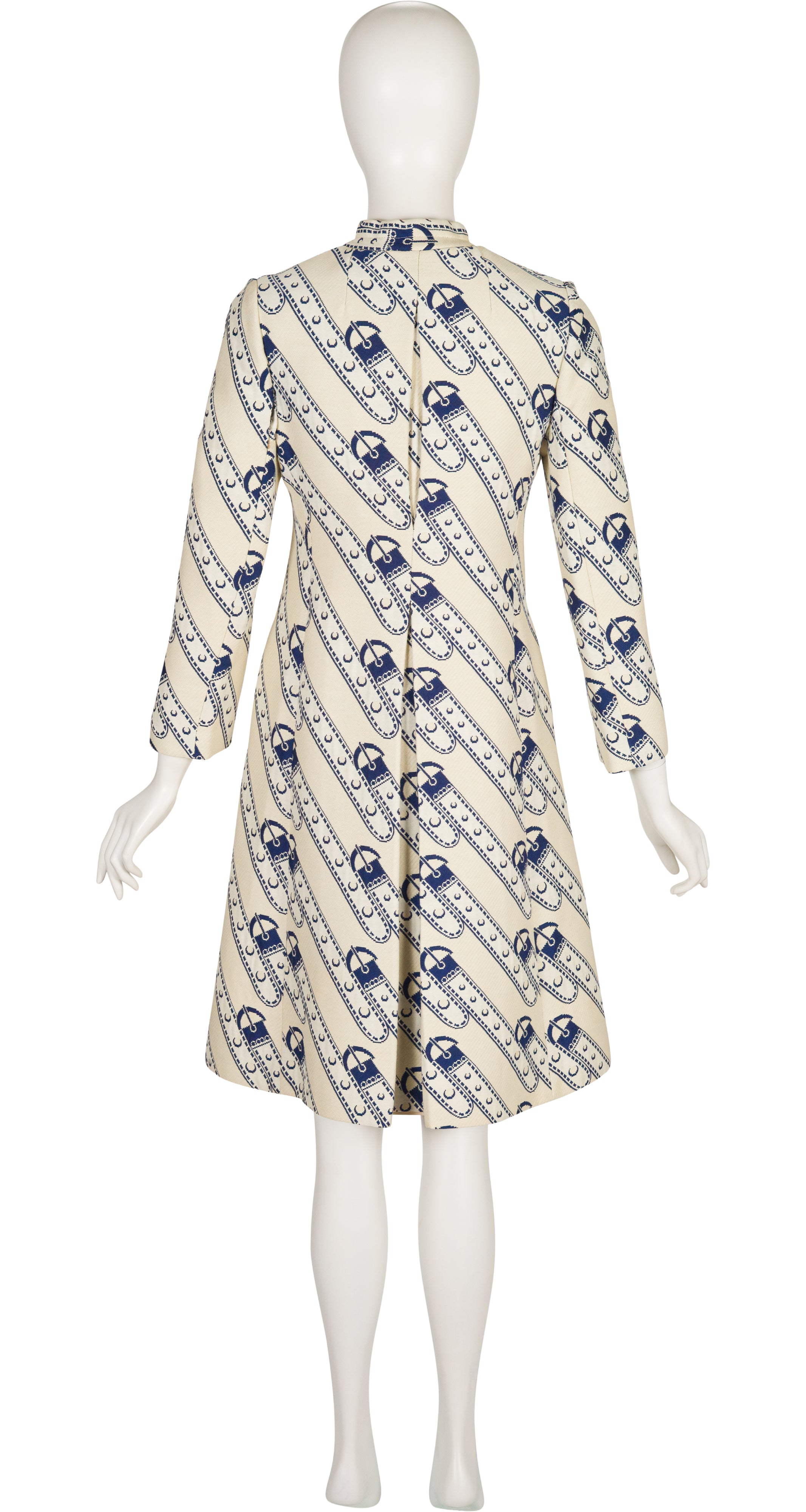 1971 Trompe L'oeil Belt Print Cream & Navy Coat