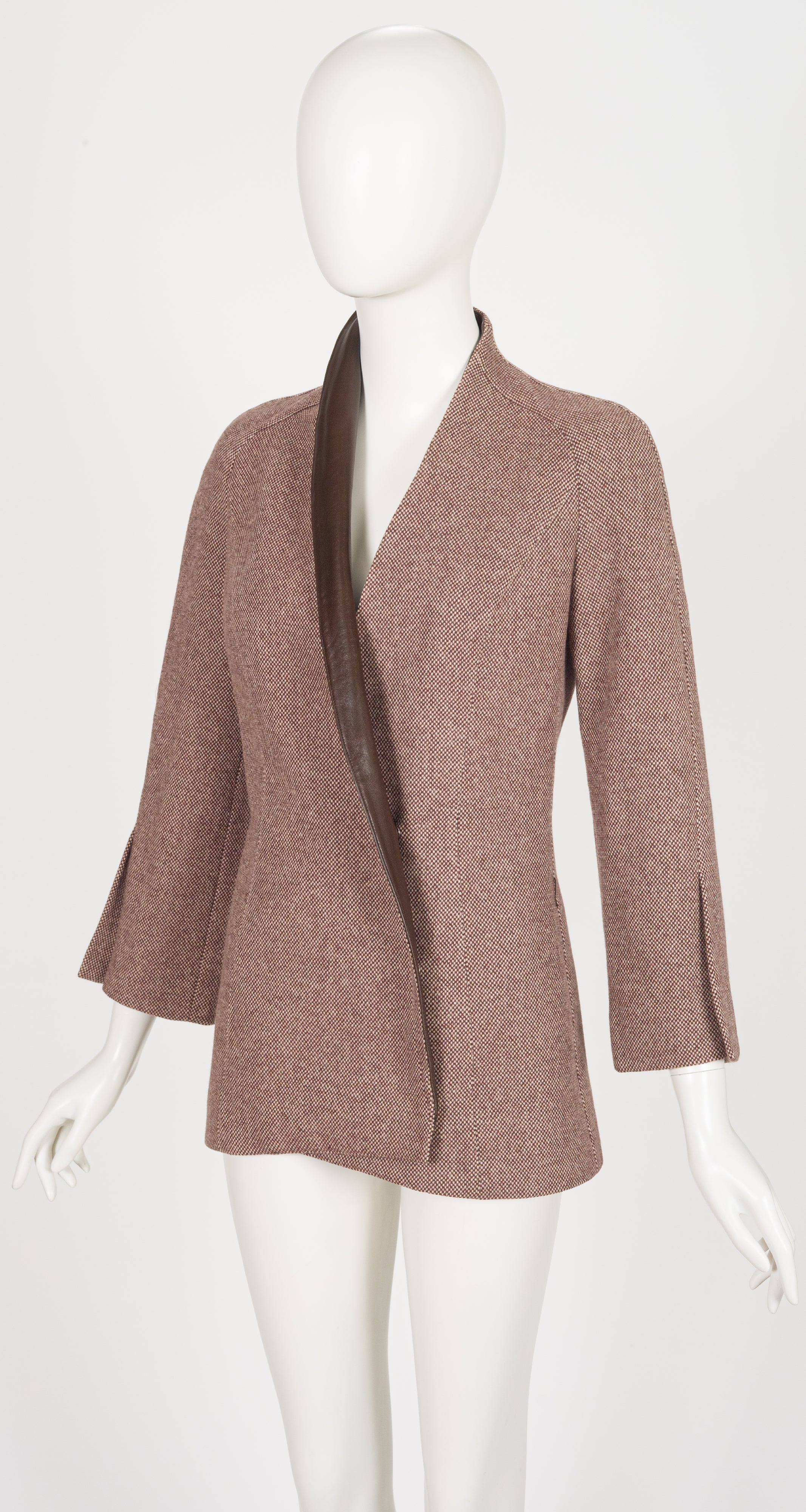 2000-01 F/W Brown Lambskin & Tweed Asymmetrical Jacket